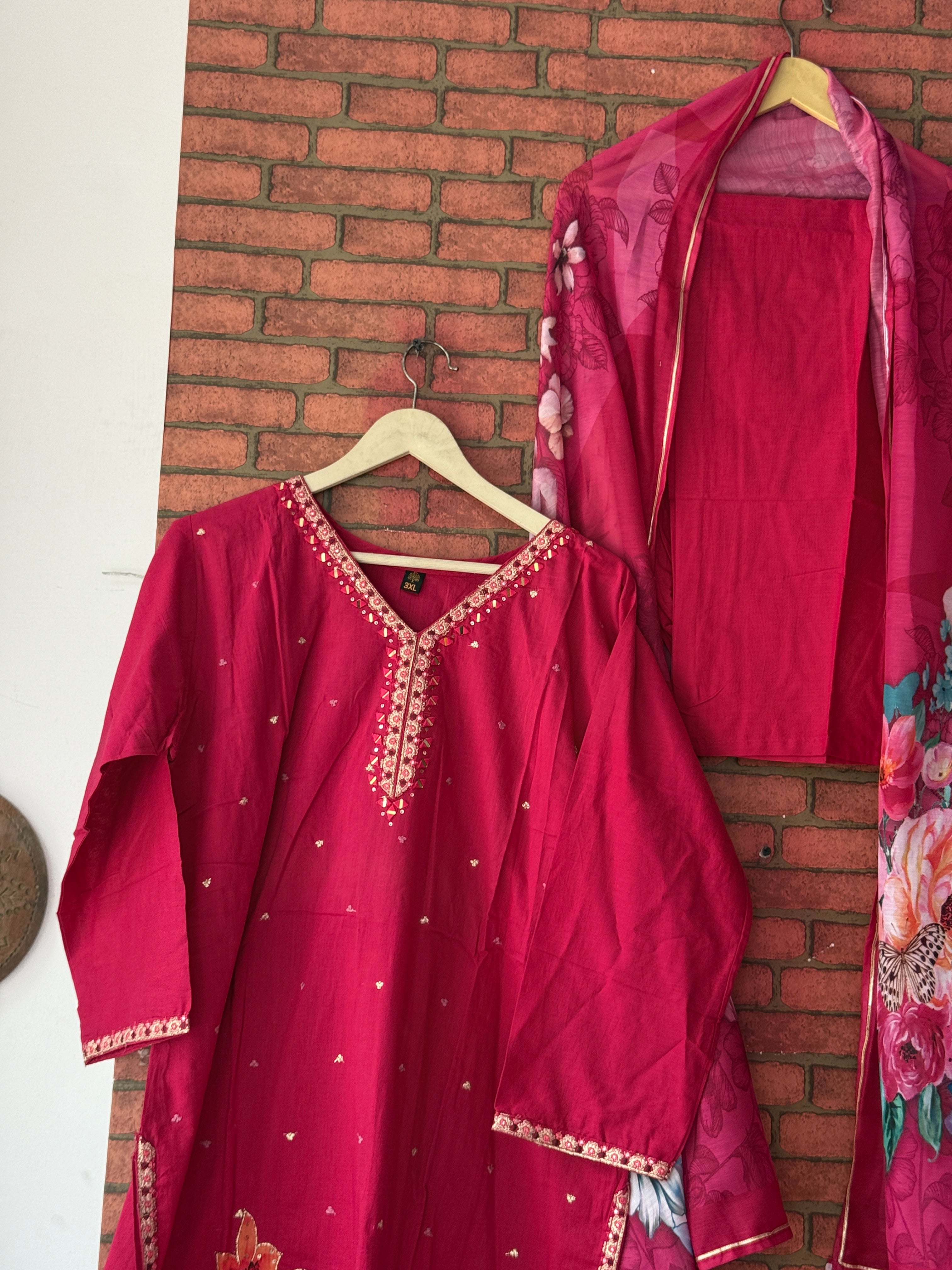 Pink Suit| Embroidered| Cotton