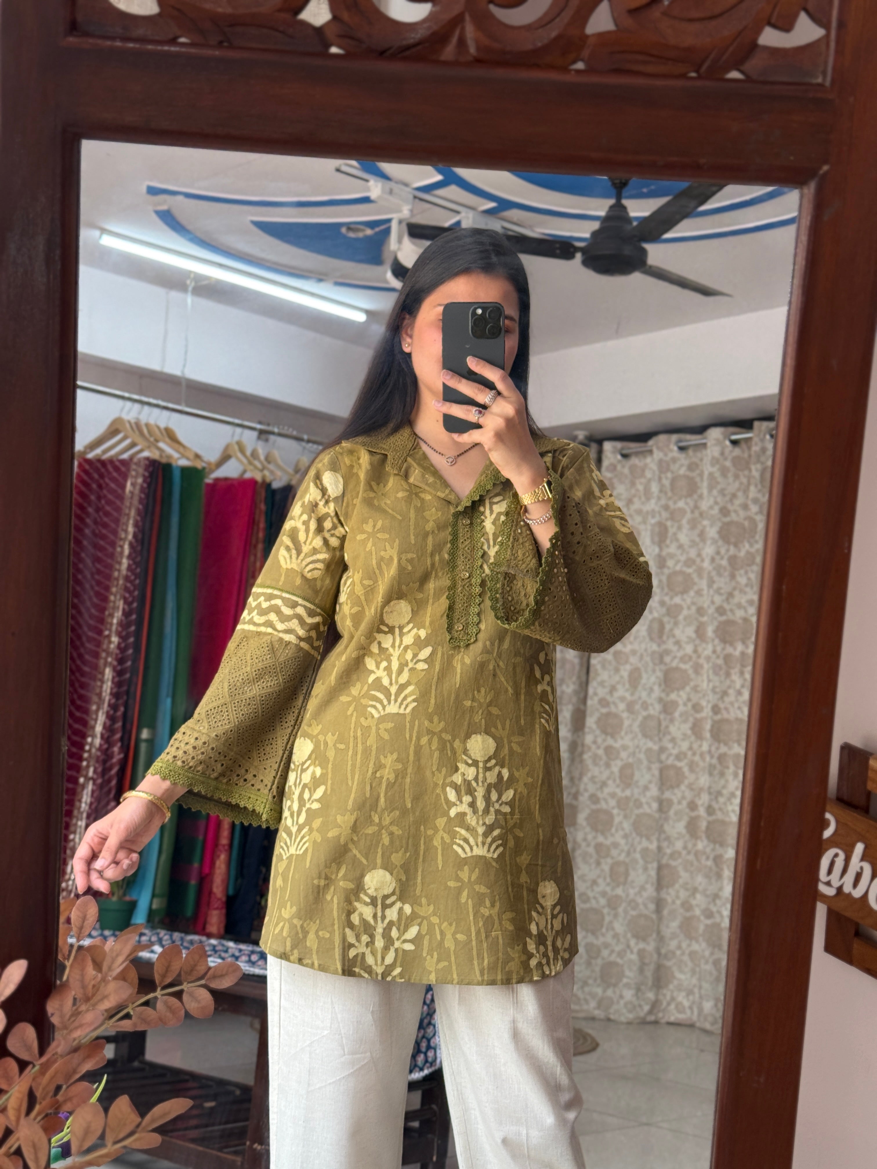 Green Batik Schiffli Co ord set