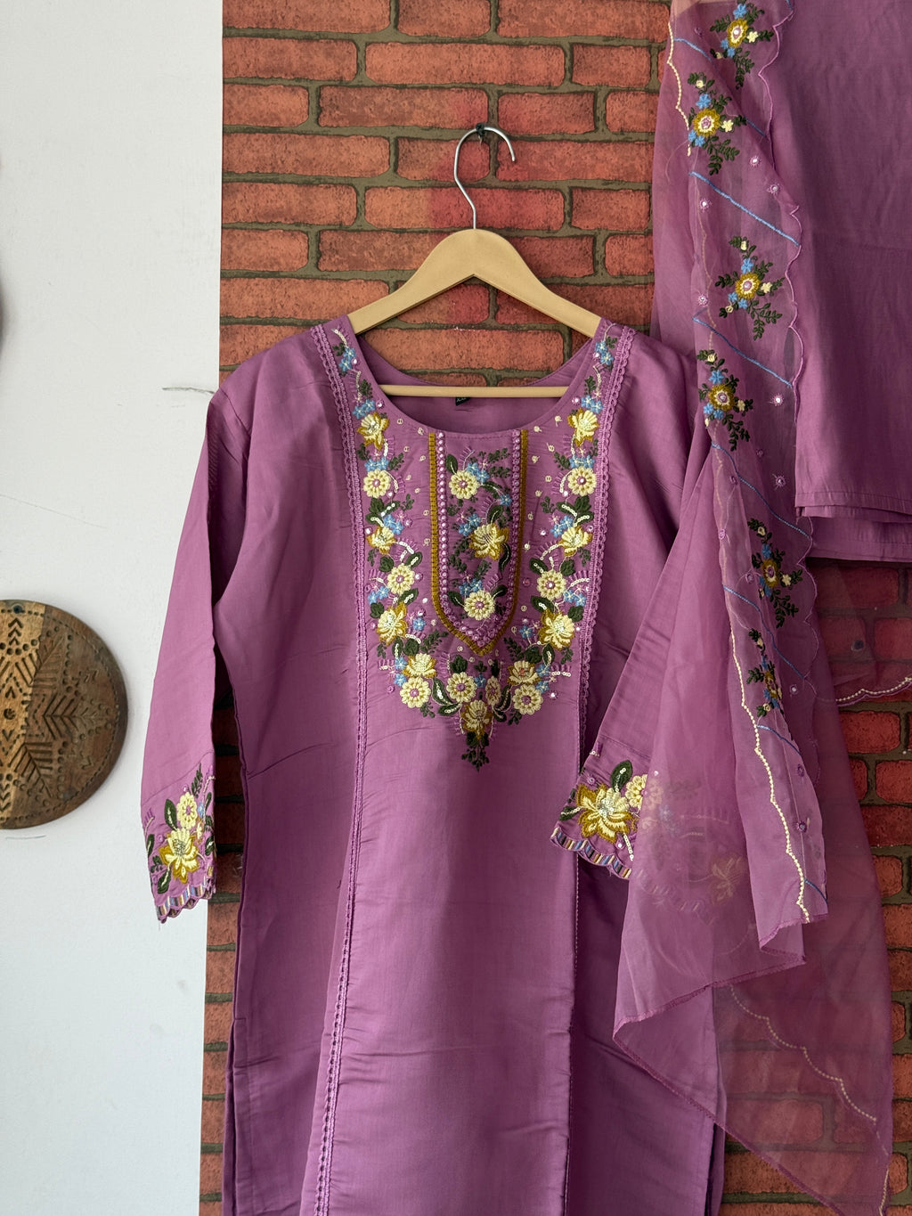 Purple Suit Set|With lining| Embroidered