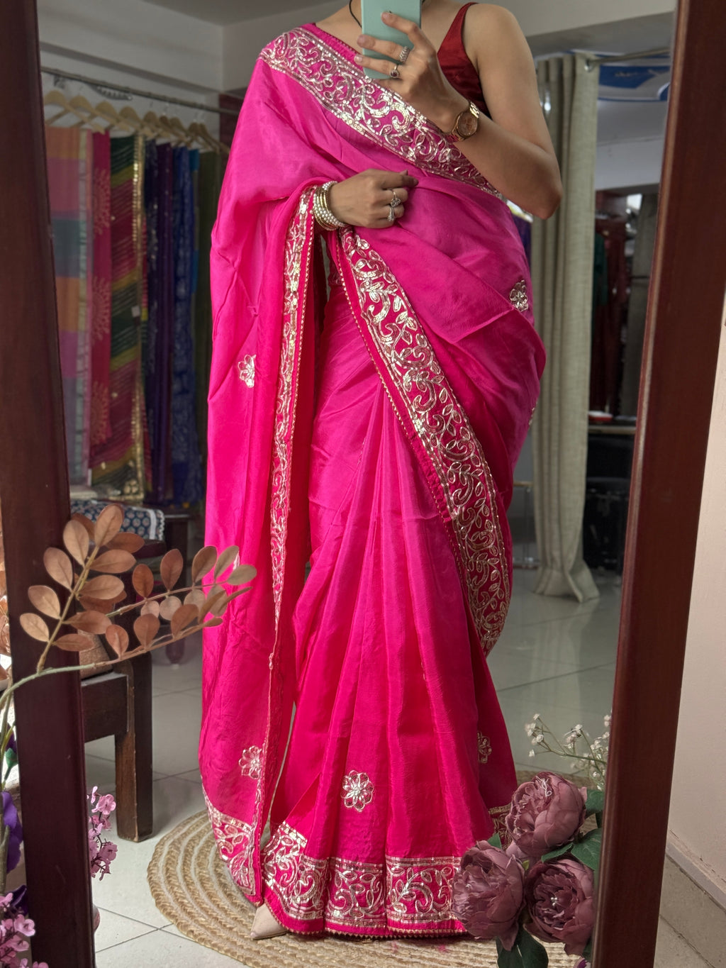 Pink Ombre Dola Silk Saree|Gota patti with sequin work| With embroidered blouse | Partywear