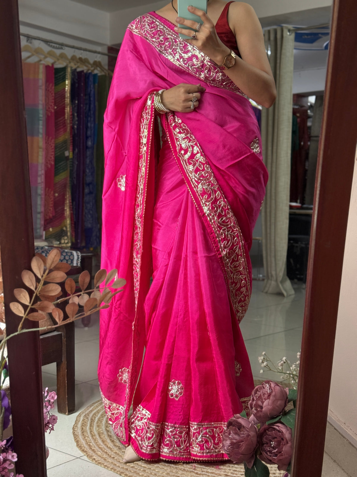 Pink Ombre Dola Silk Saree|Gota patti with sequin work| With embroidered blouse | Partywear