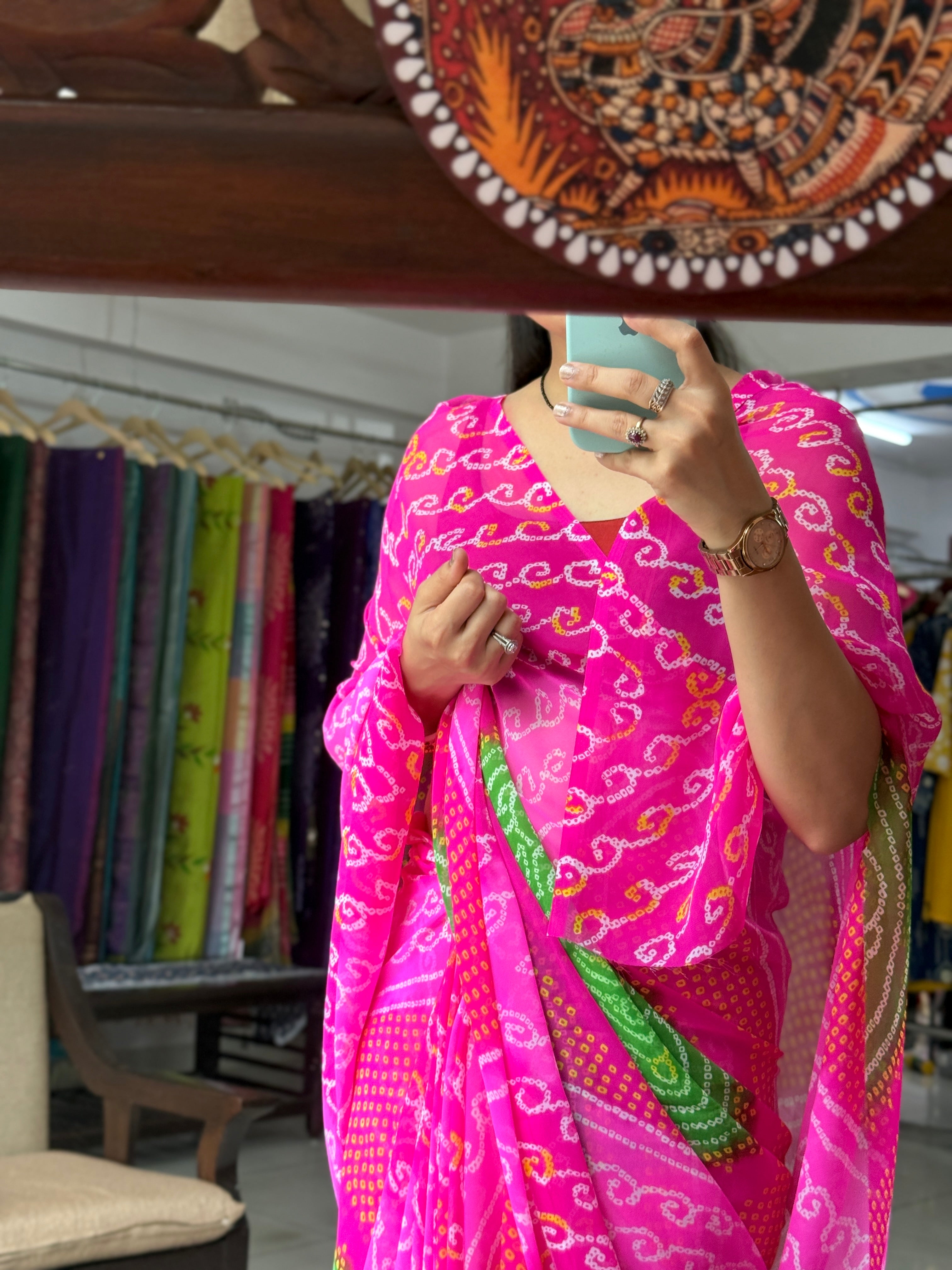 Dual tone bandhani thaal saree| without  blouse piece| Timeless bandhani charm| Pure Georgette