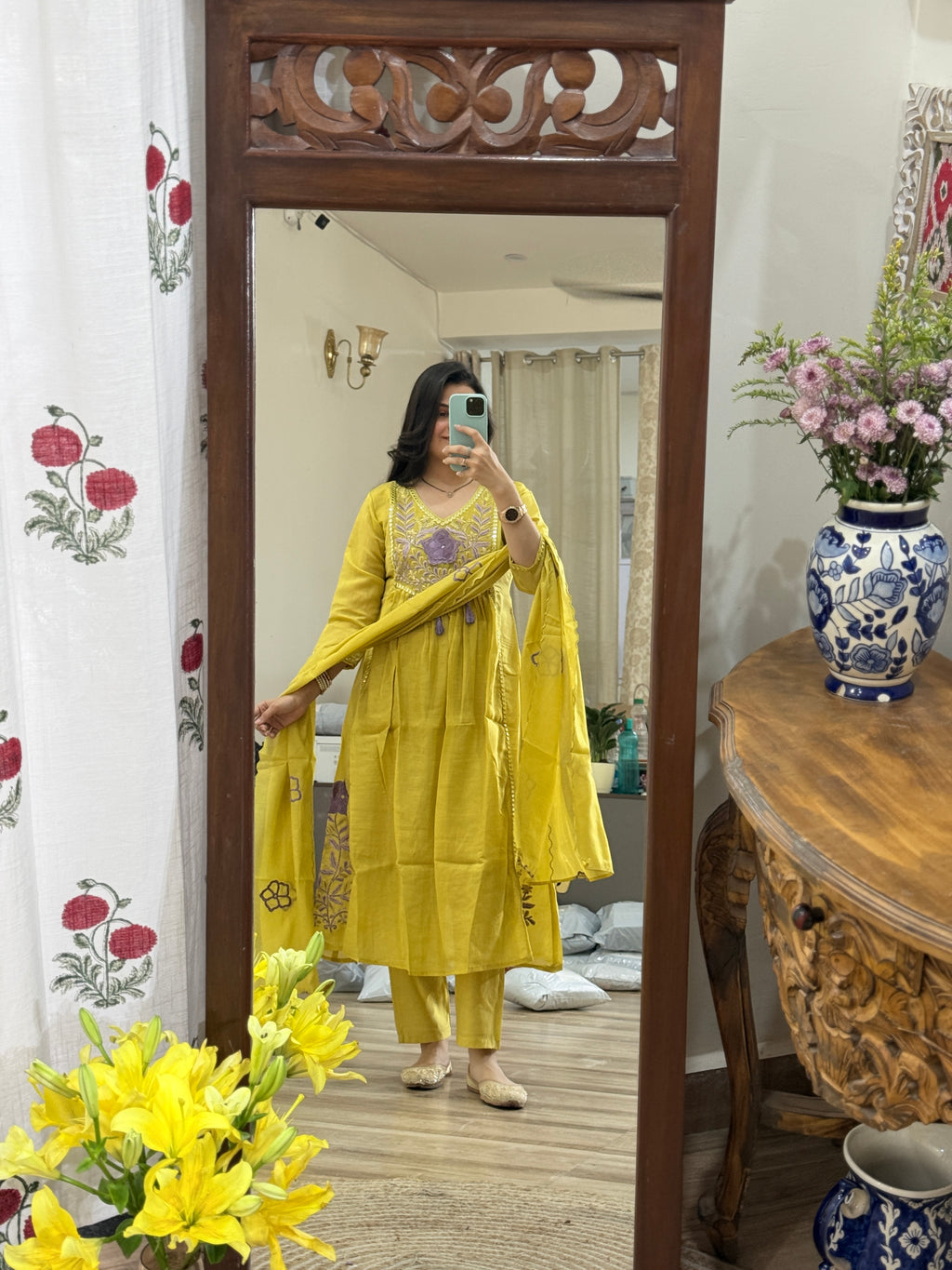 Festive Special Yellow | Embroidered| with lining| Embroidered Duppata| Mul Chanderi