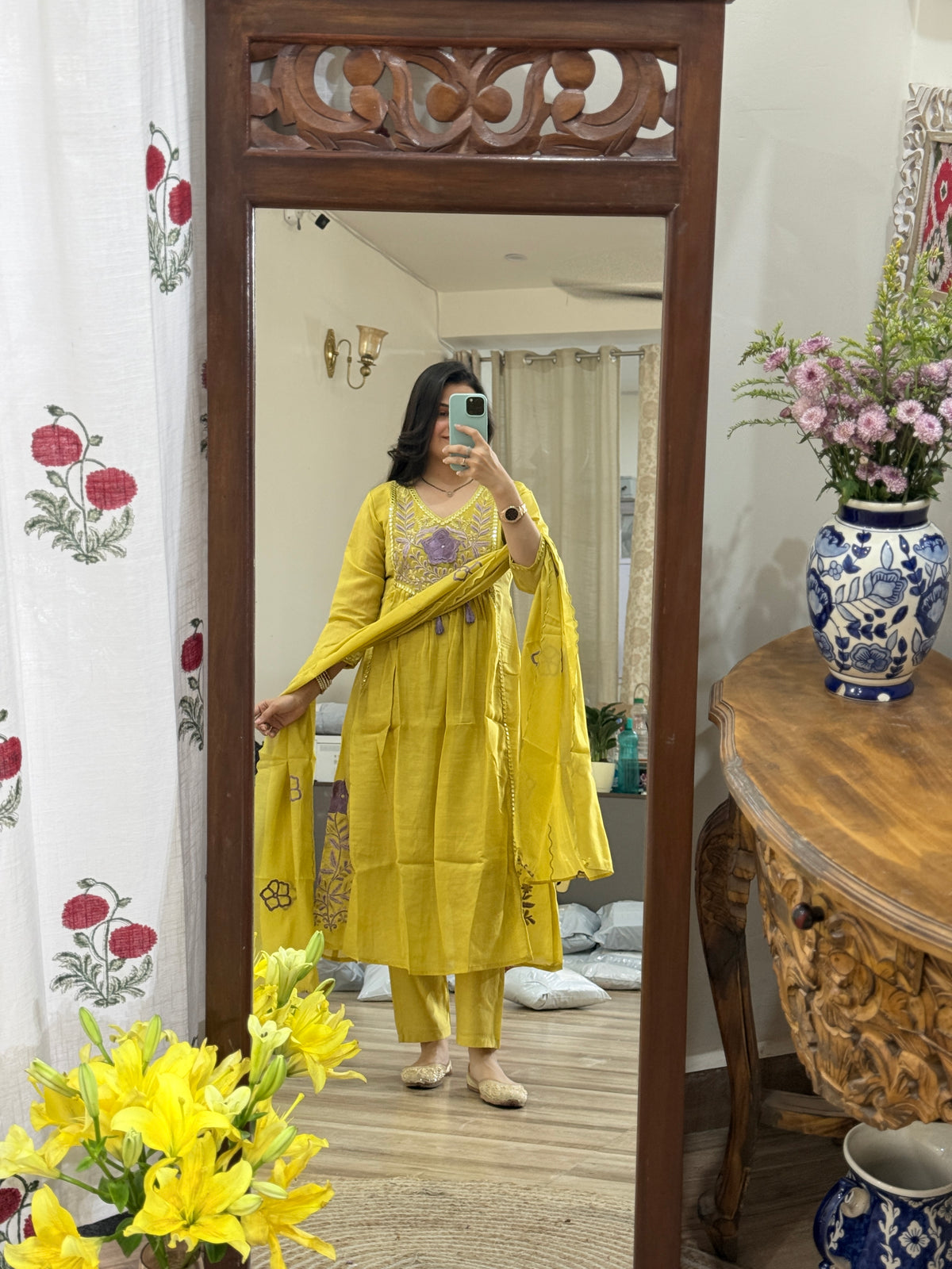 Festive Special Yellow | Embroidered| with lining| Embroidered Duppata| Mul Chanderi