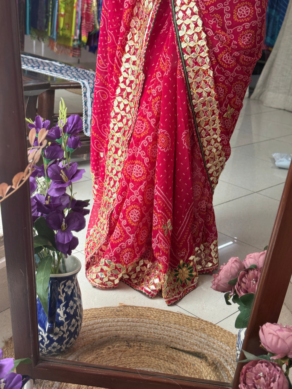Pink Bandhani Saree | Gotta pati work| Partywear Special| with blouse