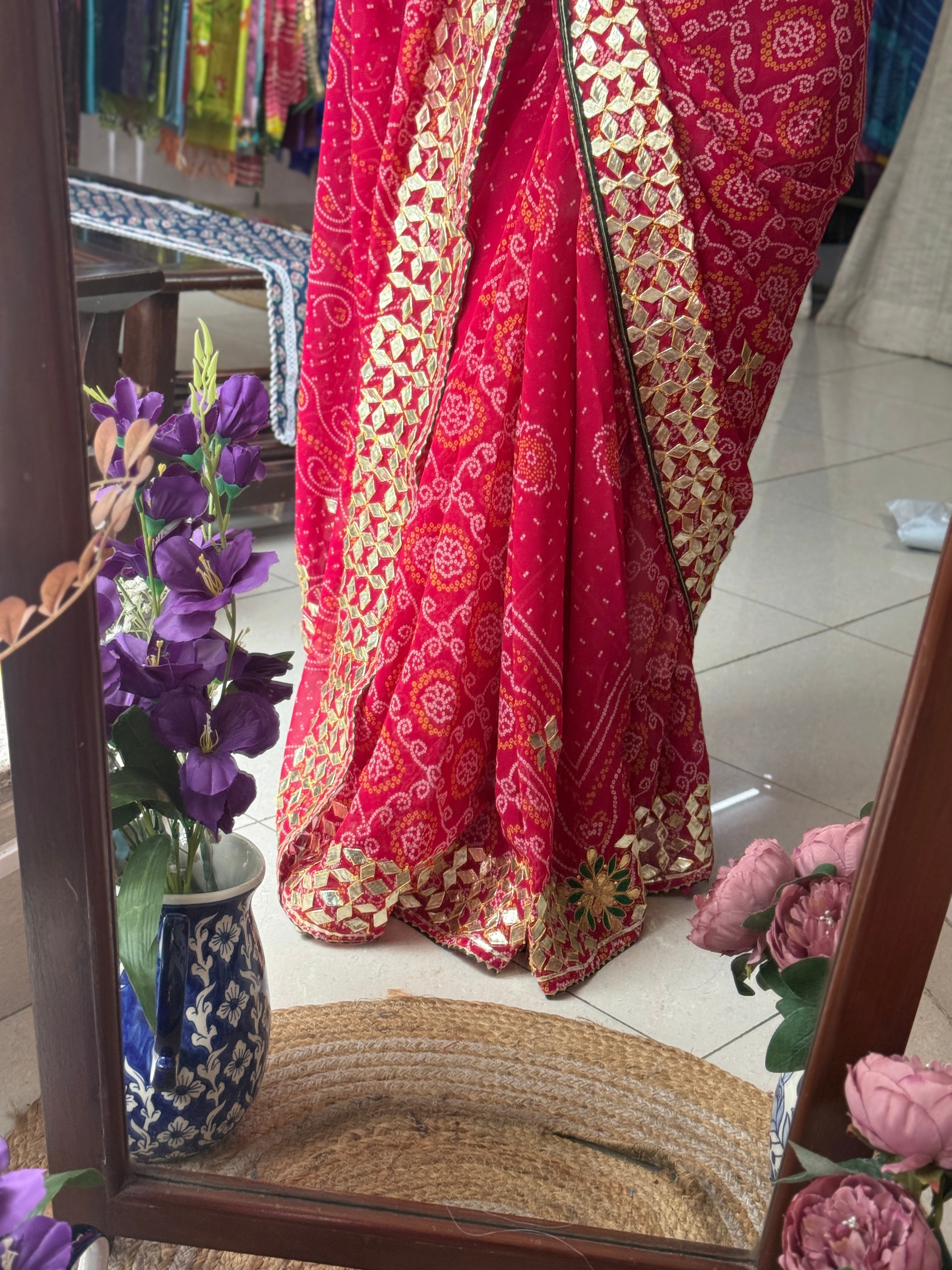 Pink Bandhani Saree | Gotta pati work| Partywear Special| with blouse
