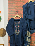 Blue Suit Set | Embroidered | Cotton Silk| With lining