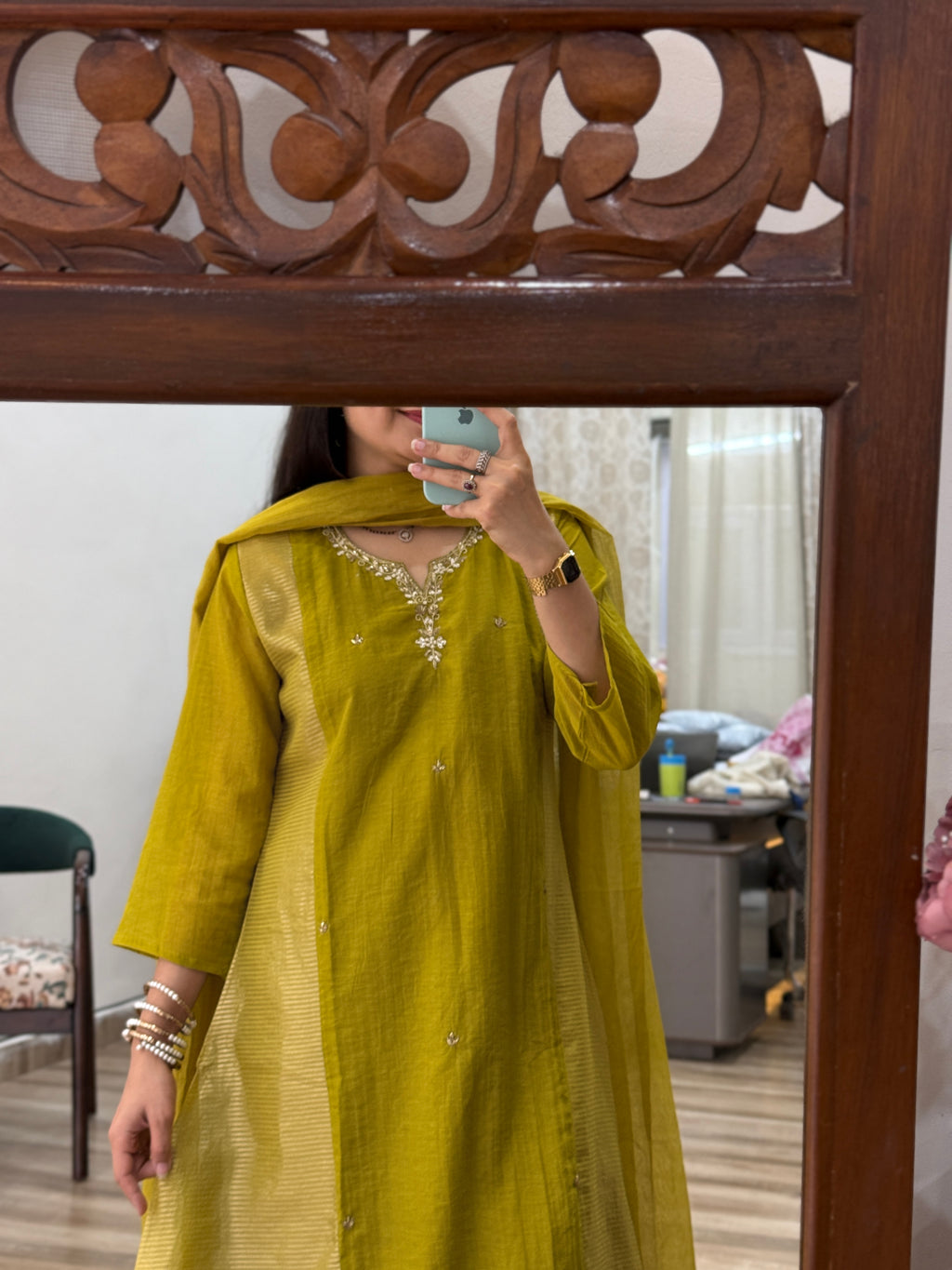 Mehendi Green Mul Chanderi Suit | Handloom Zari Beauty | Cotton lining| With Duppata|Classy & Elegant Suit Set
