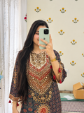Kareena Inspired Partywear Phiran Set| Cotton Lining| Muslin| Ajrakh Printed| Hand Embroidered
