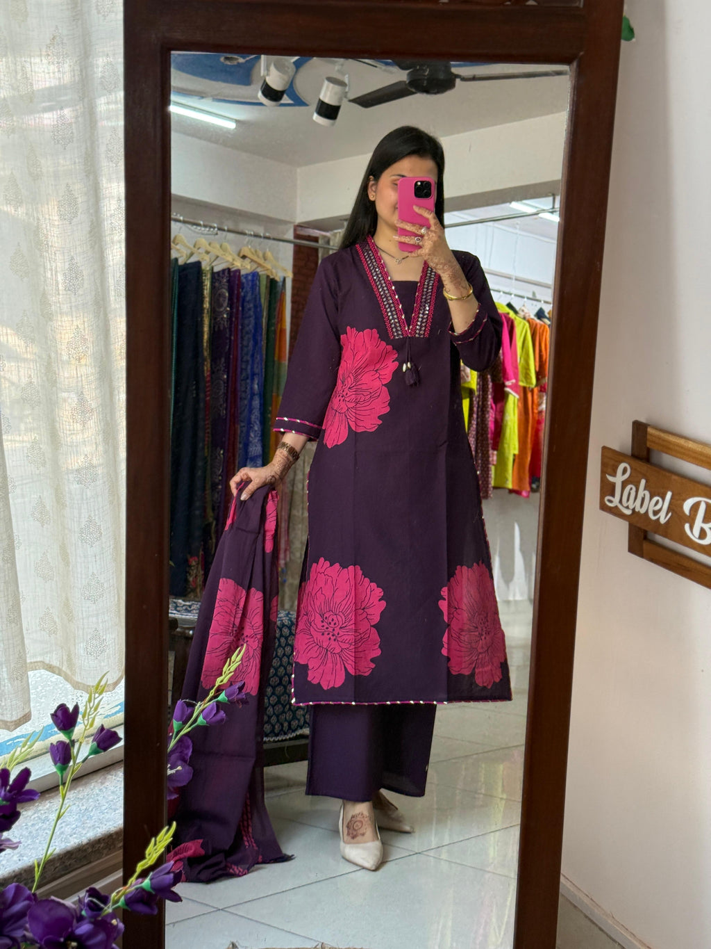 Purple Gota Patti Floral Printed Suit Set for Women with Matching Dupatta | Label By Pushp