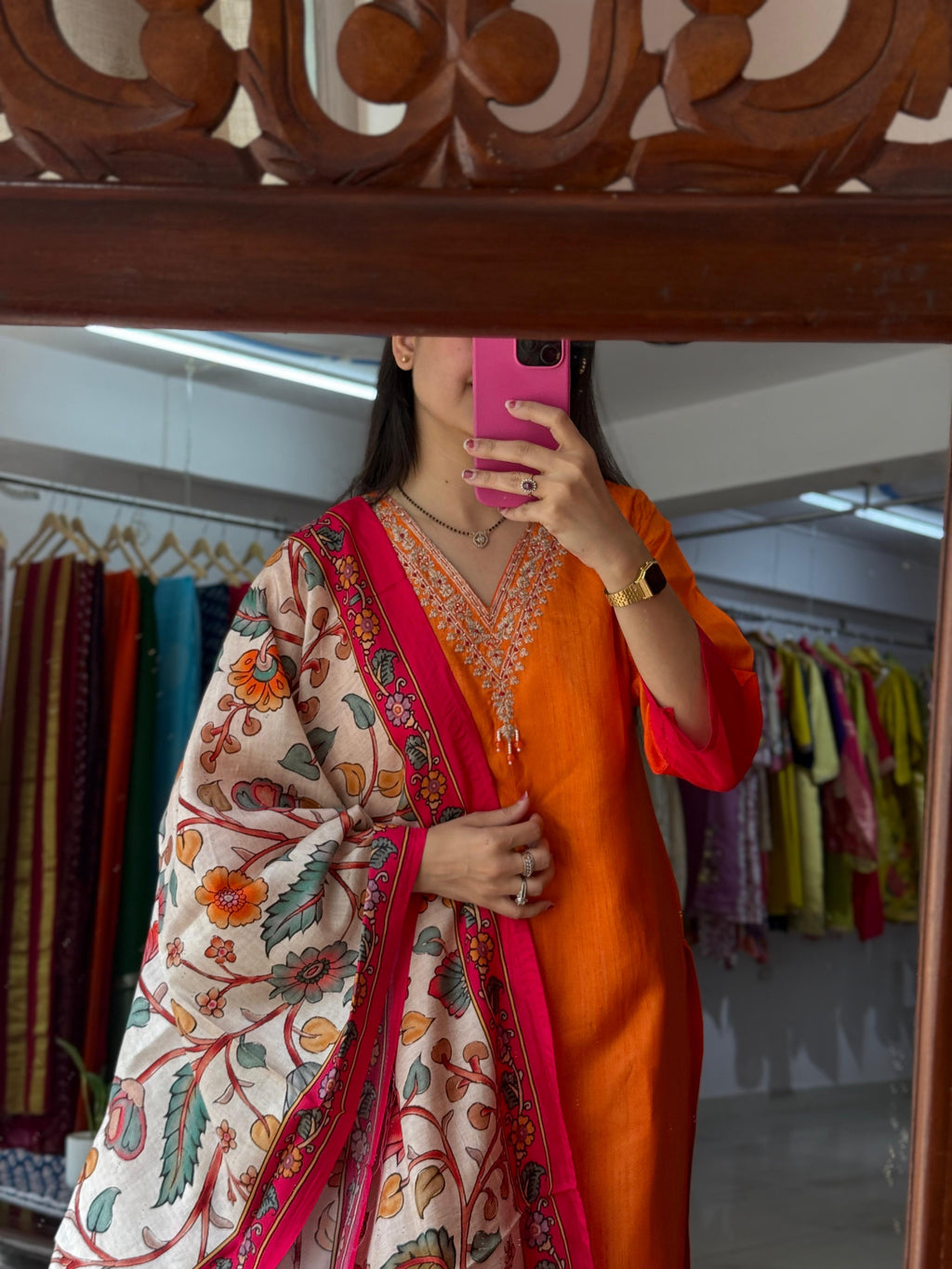 Orange Gajji Silk Suit Set for Women | Designer Ethnic Suit with Printed Dupatta