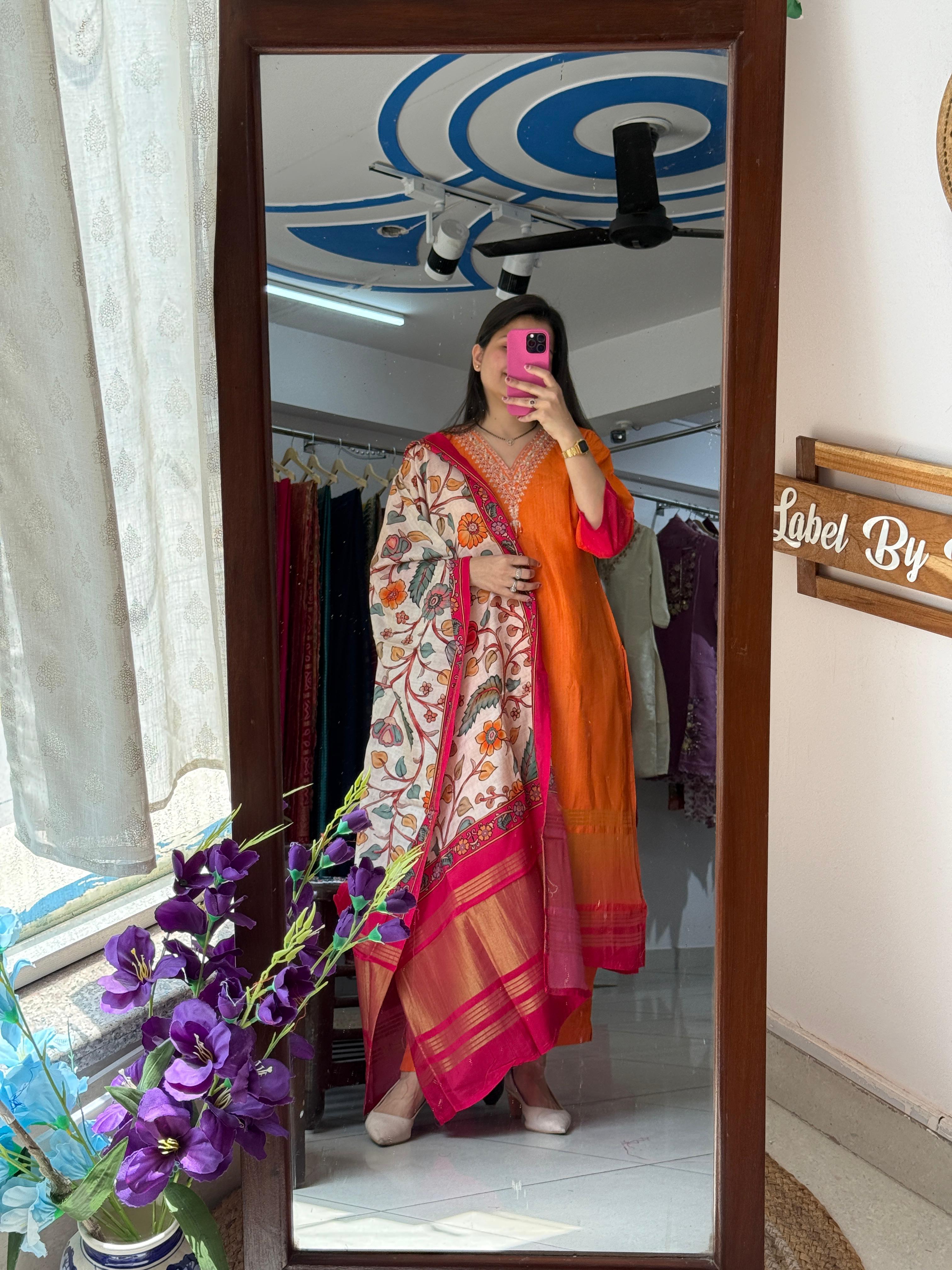 Orange Gajji Silk Suit Set for Women | Designer Ethnic Suit with Printed Dupatta