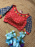Red Blue Mirror Work Blouse for Women | Printed Designer Ethnic Blouse
