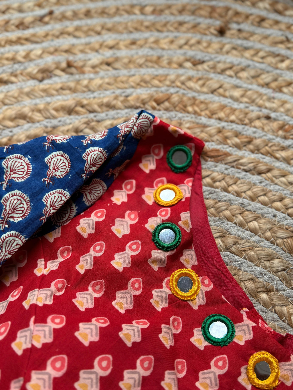 Red Blue Mirror Work Blouse for Women | Printed Designer Ethnic Blouse