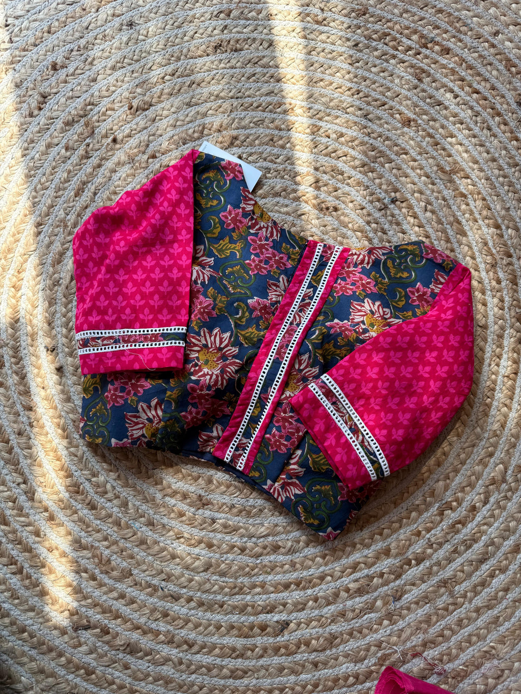 Pink Blue Printed Blouse for Women | Floral Designer Saree Blouse