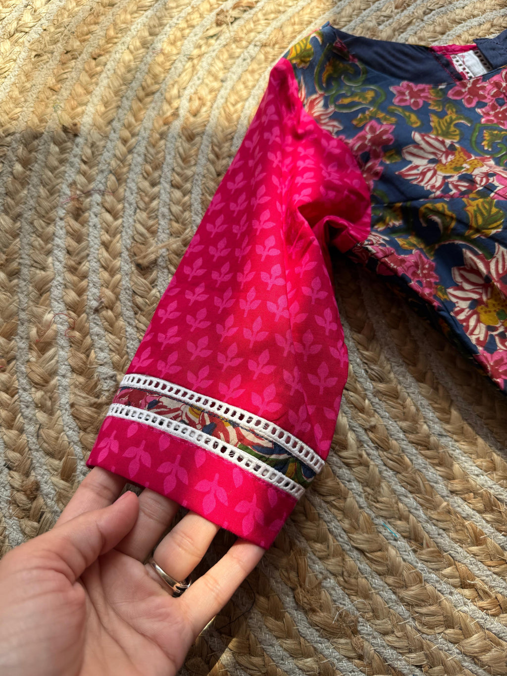 Pink Blue Printed Blouse for Women | Floral Designer Saree Blouse