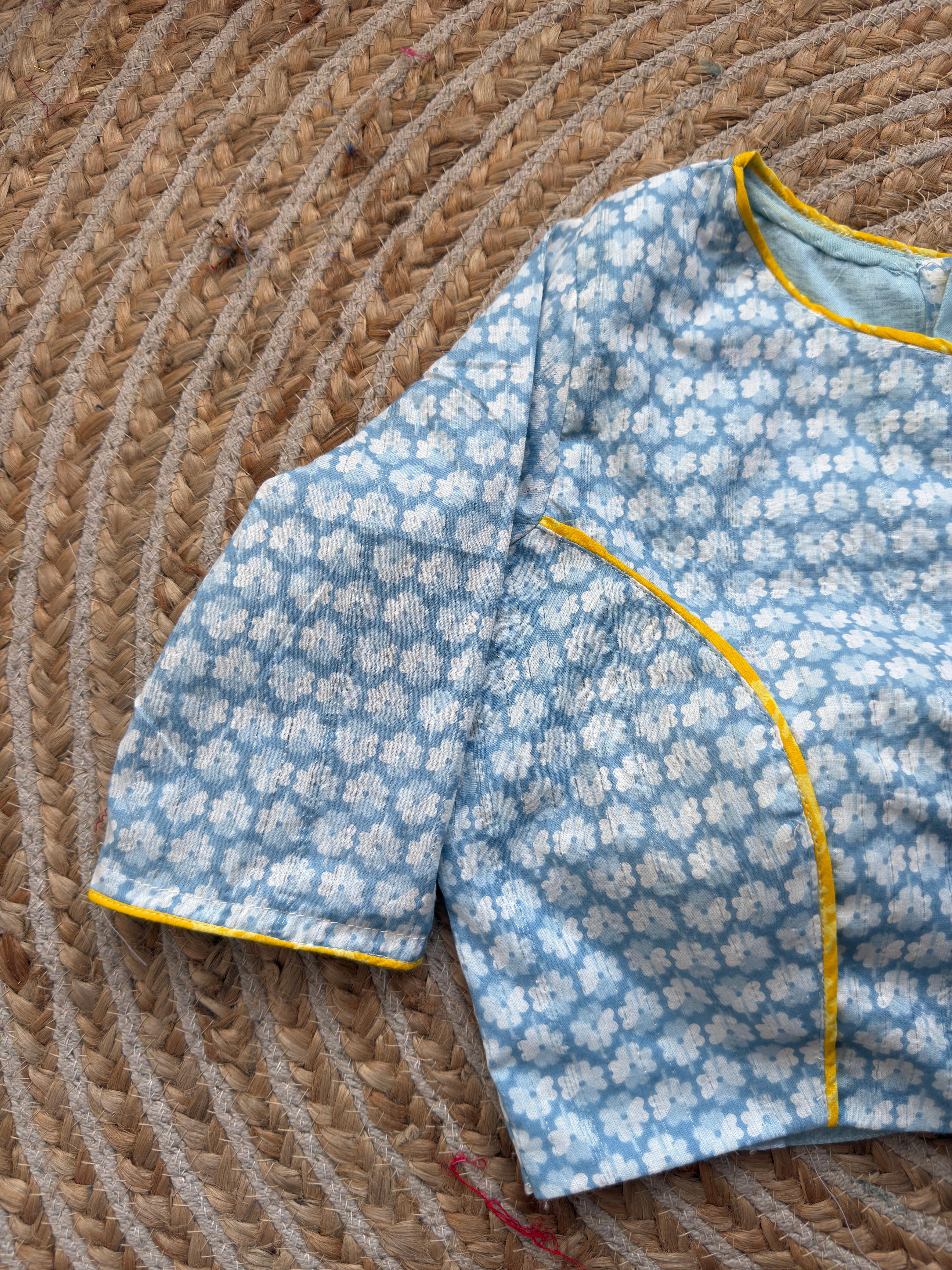 Blue Cotton Lurex Blouse for Women | Printed Designer Ethnic Blouse