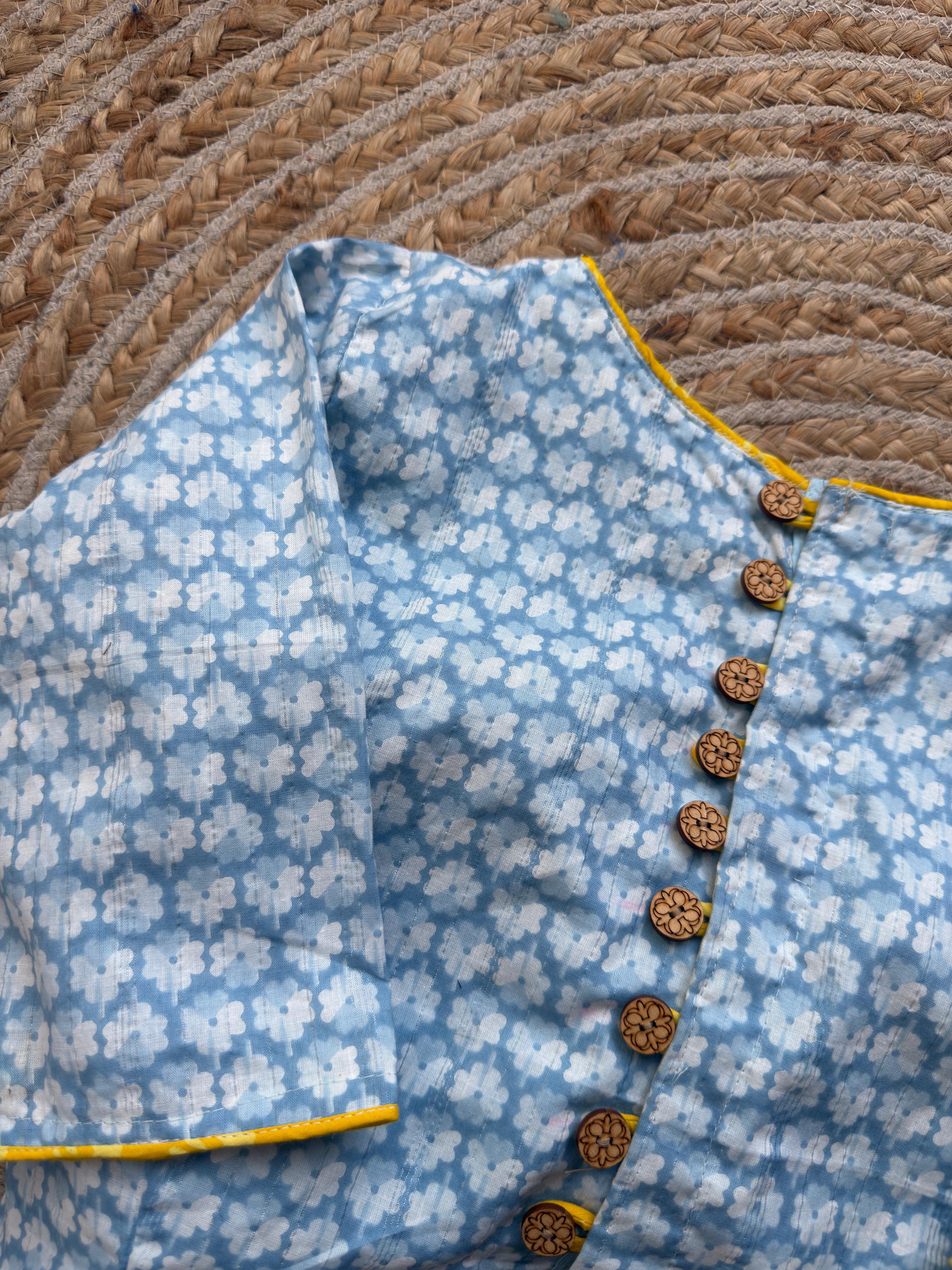 Blue Cotton Lurex Blouse for Women | Printed Designer Ethnic Blouse
