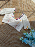 White Sadabahar Mirror Work Blouse for Women with Multicolour Embellishments | Label By Pushp
