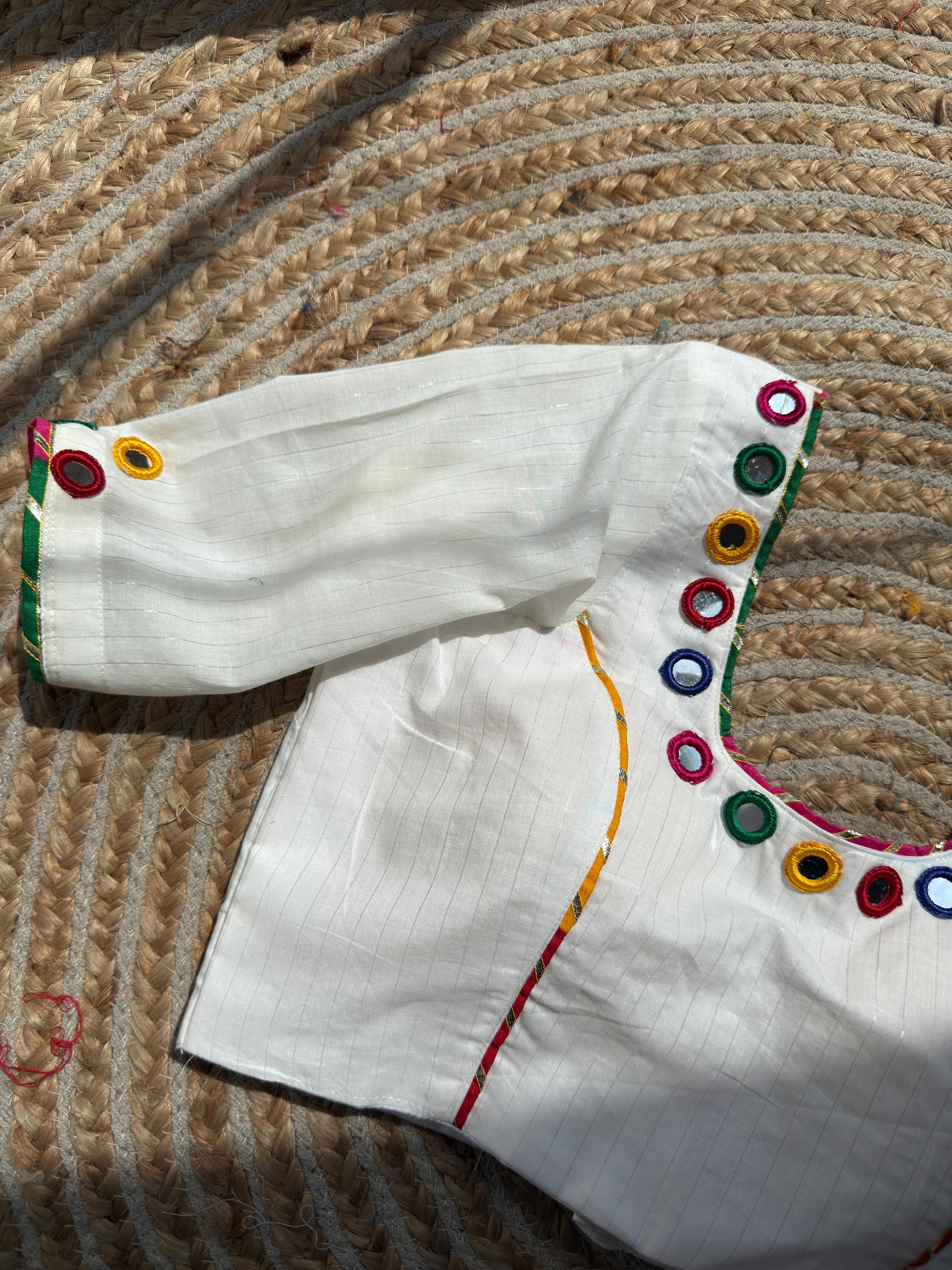 White Sadabahar Blouse for Women | Mirror Work Designer Blouse