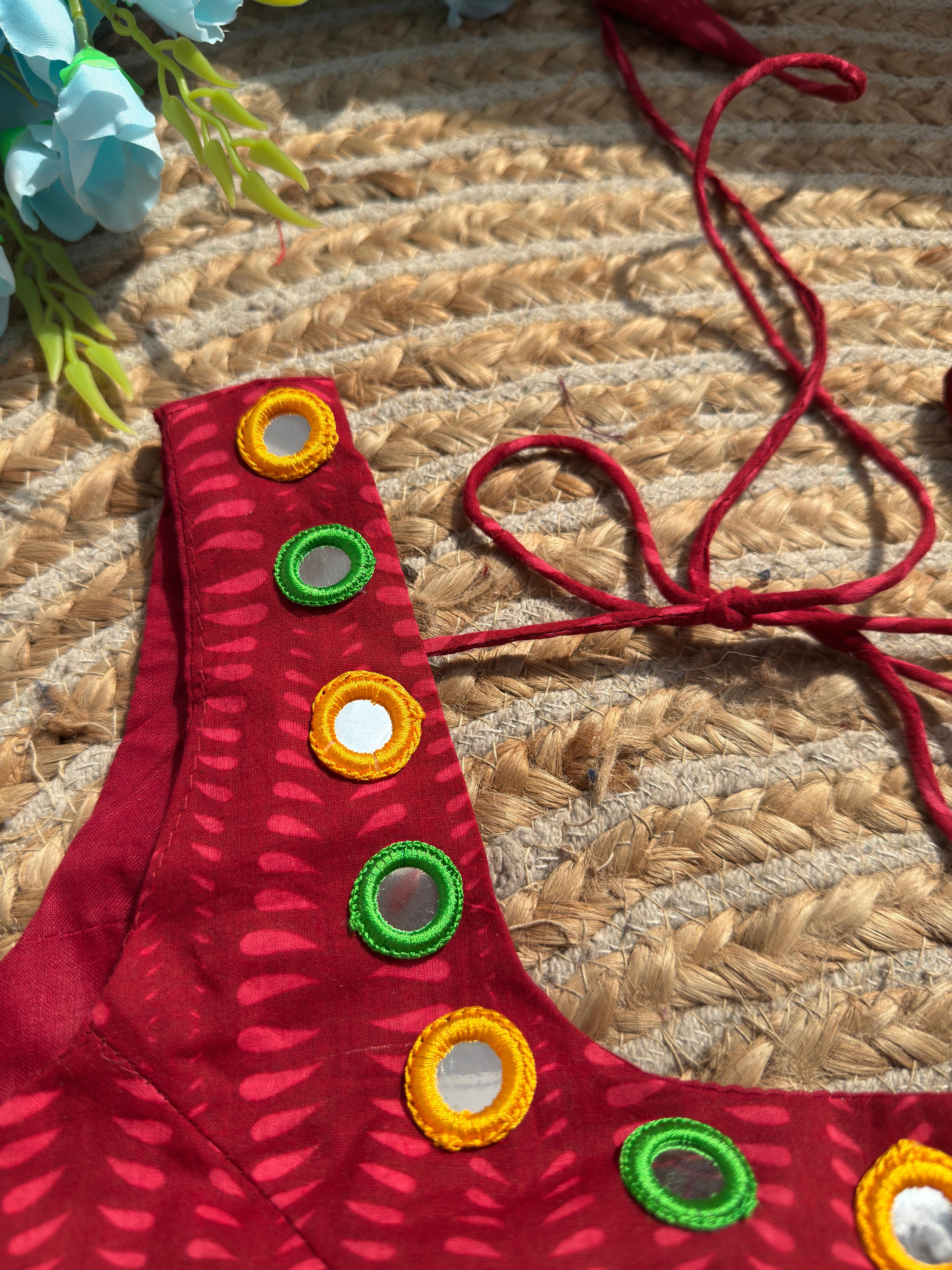 Red Sleeveless Blouse for Women | Mirror Work Designer Blouse