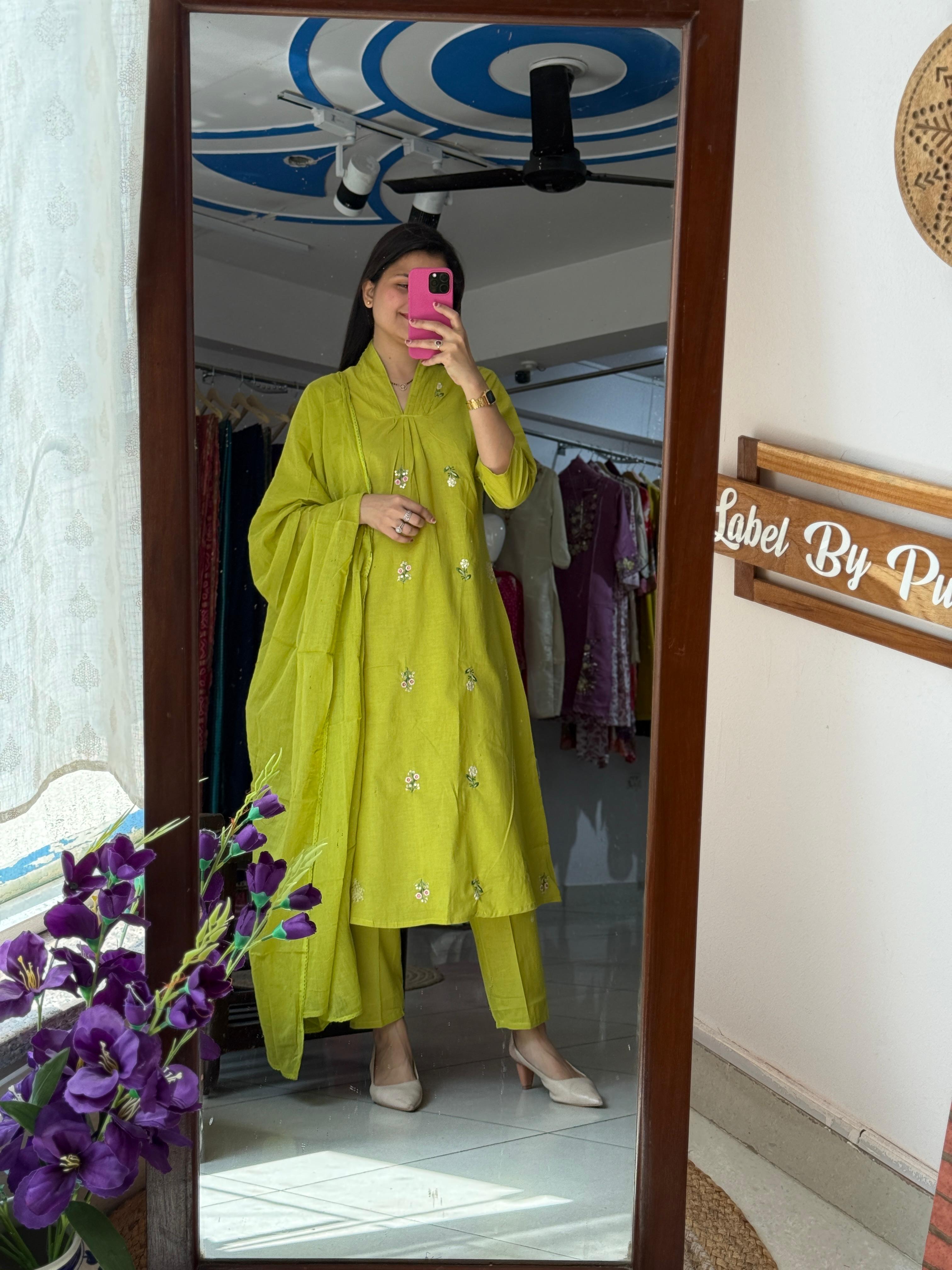Simar Green Embroidery Suit Set for Women | Premium Cotton Ethnic Suit