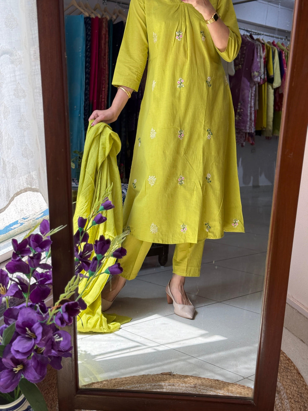 Simar Green Embroidery Suit Set for Women | Premium Cotton Ethnic Suit