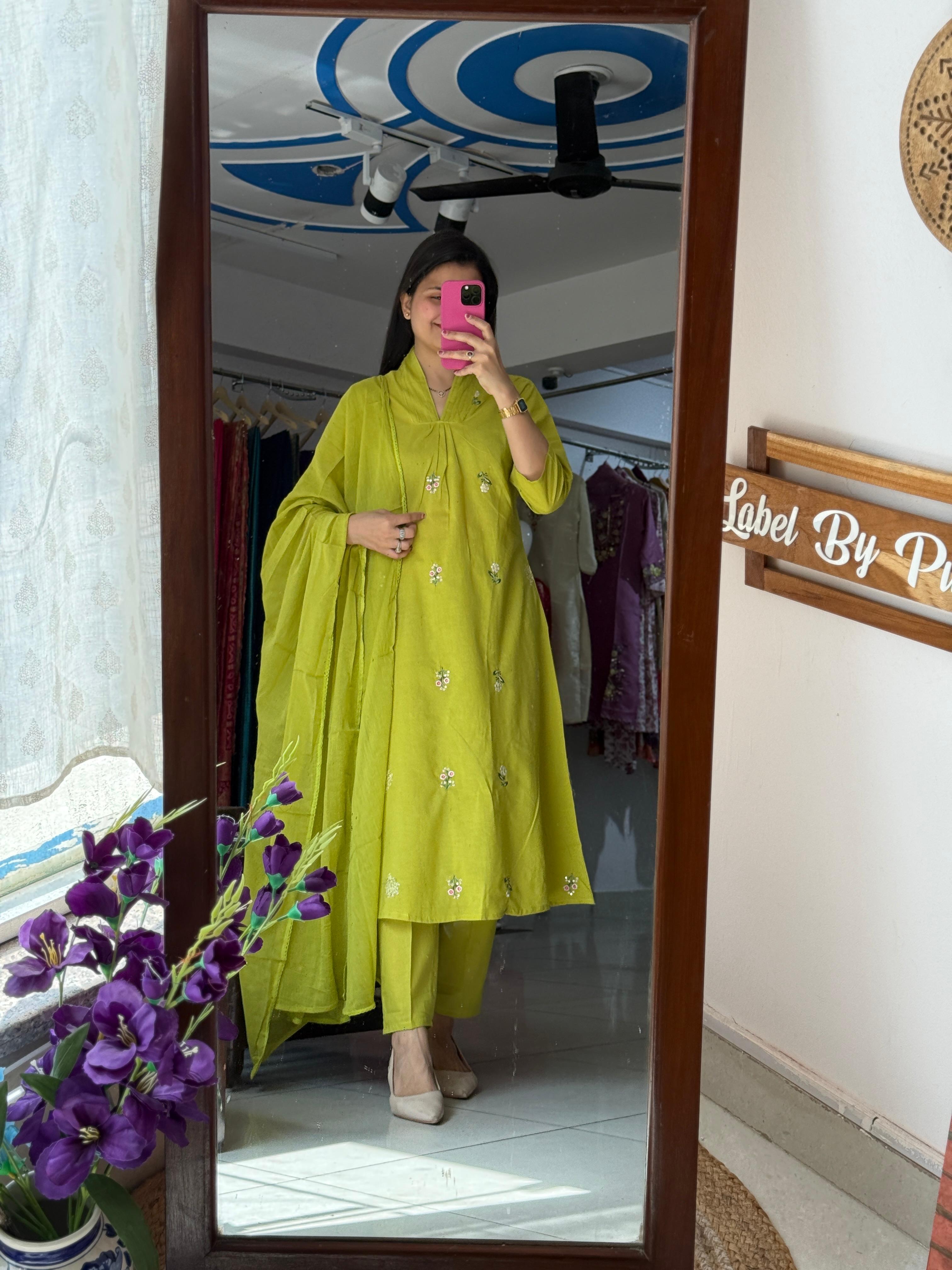 Simar Green Embroidery Suit Set for Women | Premium Cotton Ethnic Suit