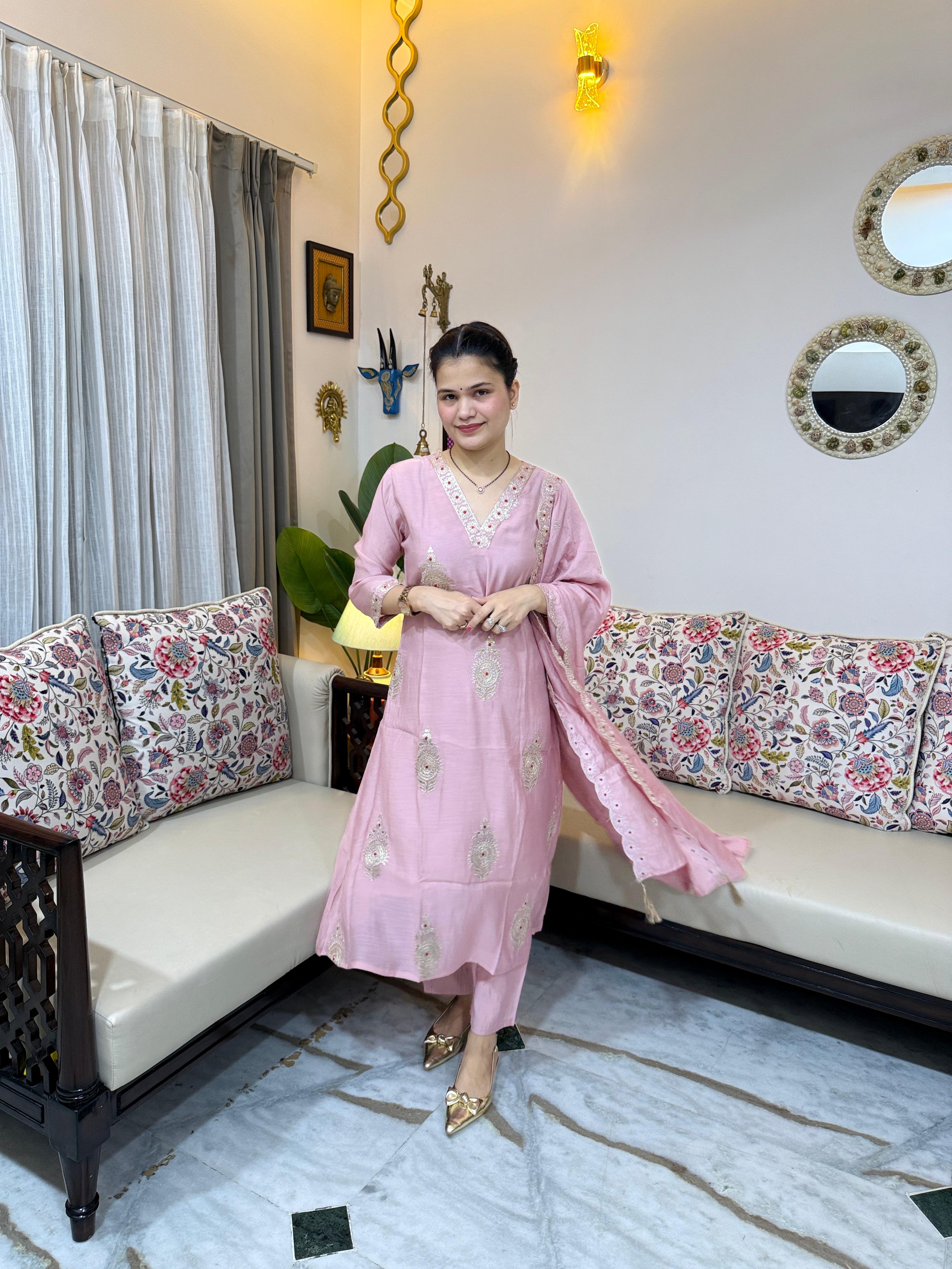 Siya Chanderi Embroidery Suit Set for Women | Premium Ethnic Suit with Dupatta