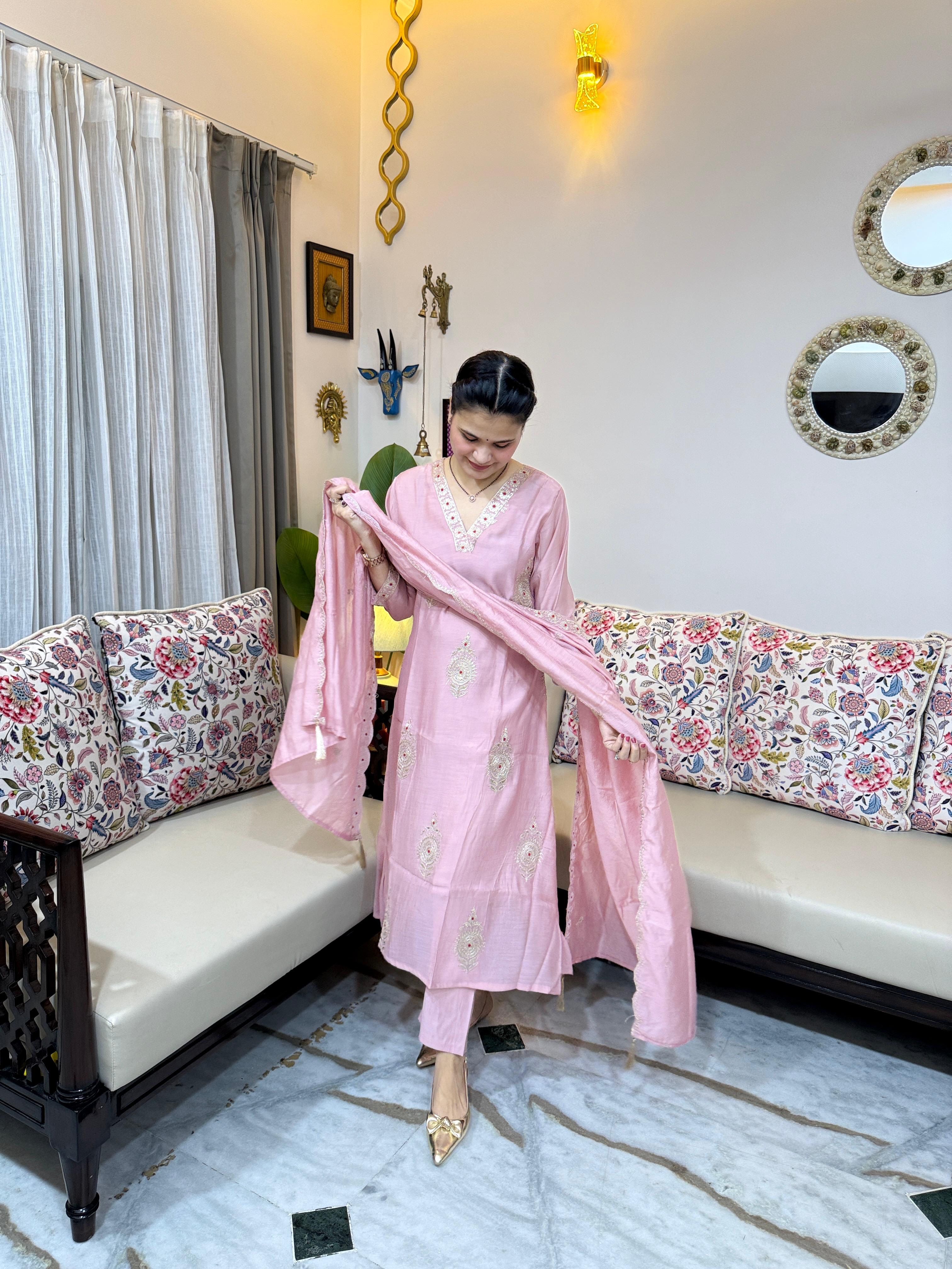Siya Chanderi Embroidery Suit Set for Women | Premium Ethnic Suit with Dupatta