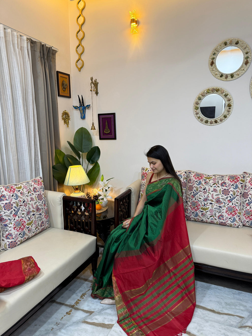 Green Pochampally Silk Cotton Saree for Women | Handwoven Traditional Saree
