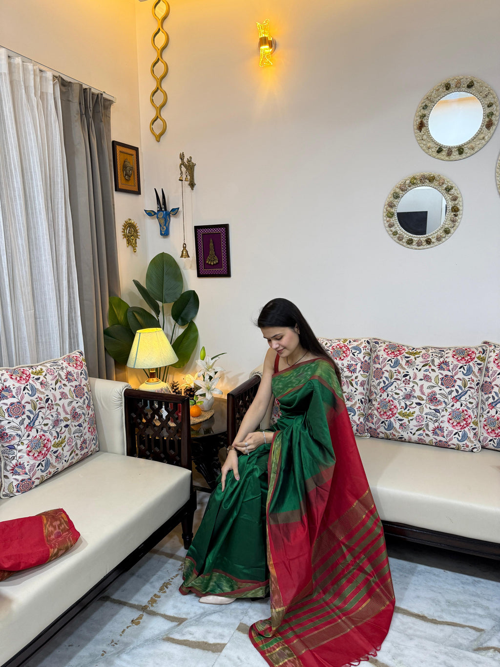 Green Pochampally Silk Cotton Saree for Women | Handwoven Traditional Saree