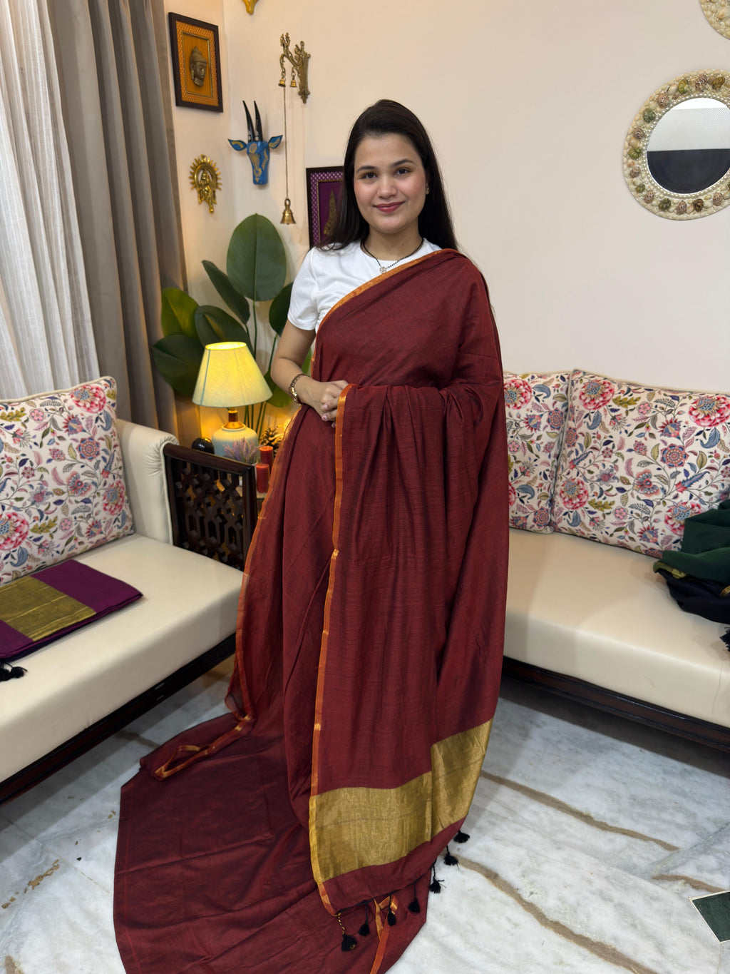 Mul Cotton Saree for Women | Soft Handloom Cotton Saree with Zari Border