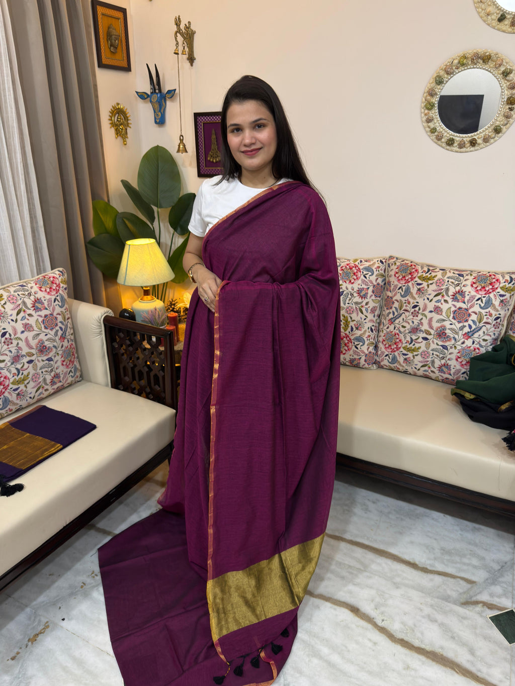 Mul Cotton Saree for Women | Soft Handloom Cotton Saree with Zari Border