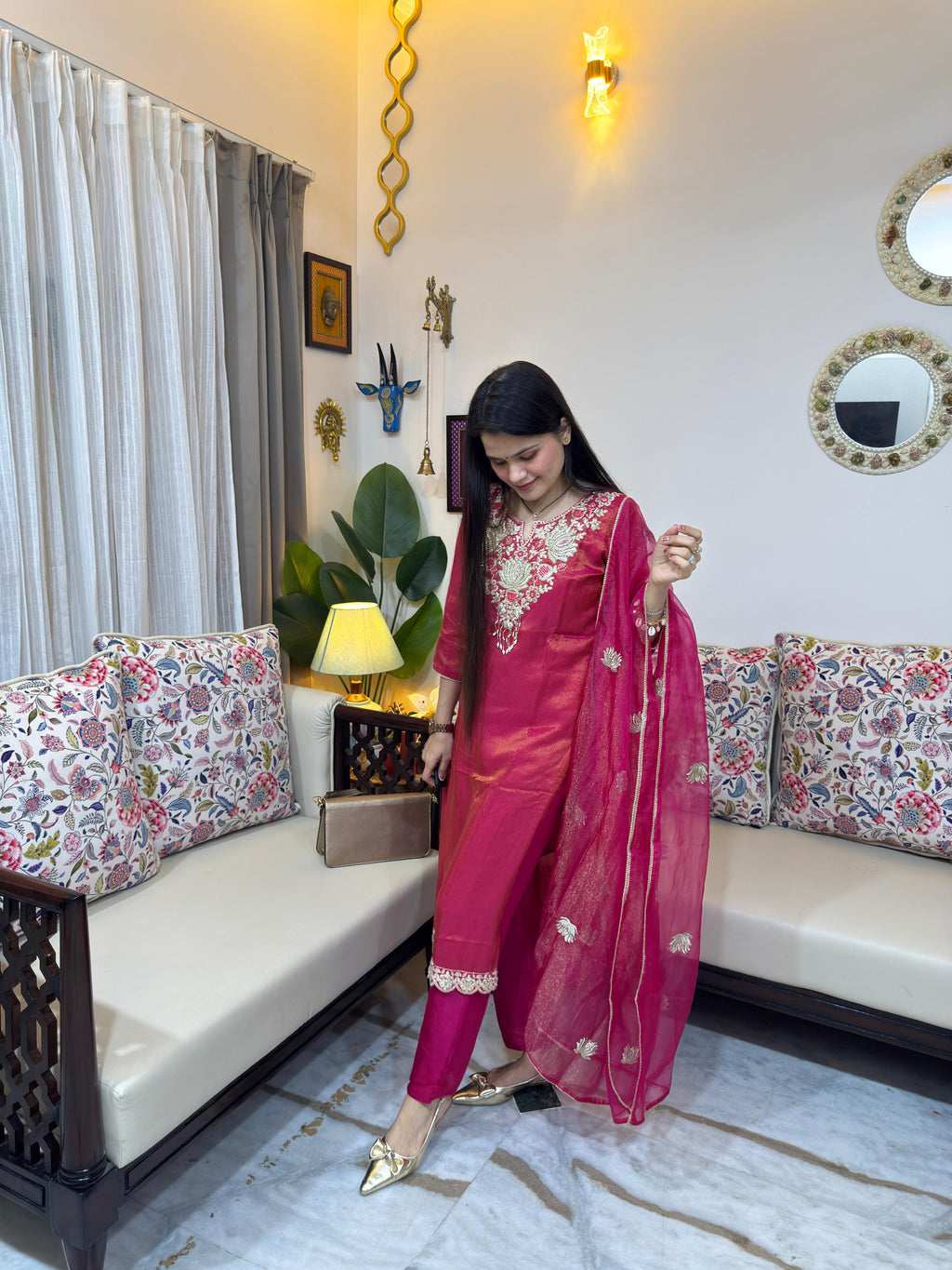 Kanak Tissue Embroidery Suit Set for Women | Premium Tissue Ethnic Suit with Dupatta