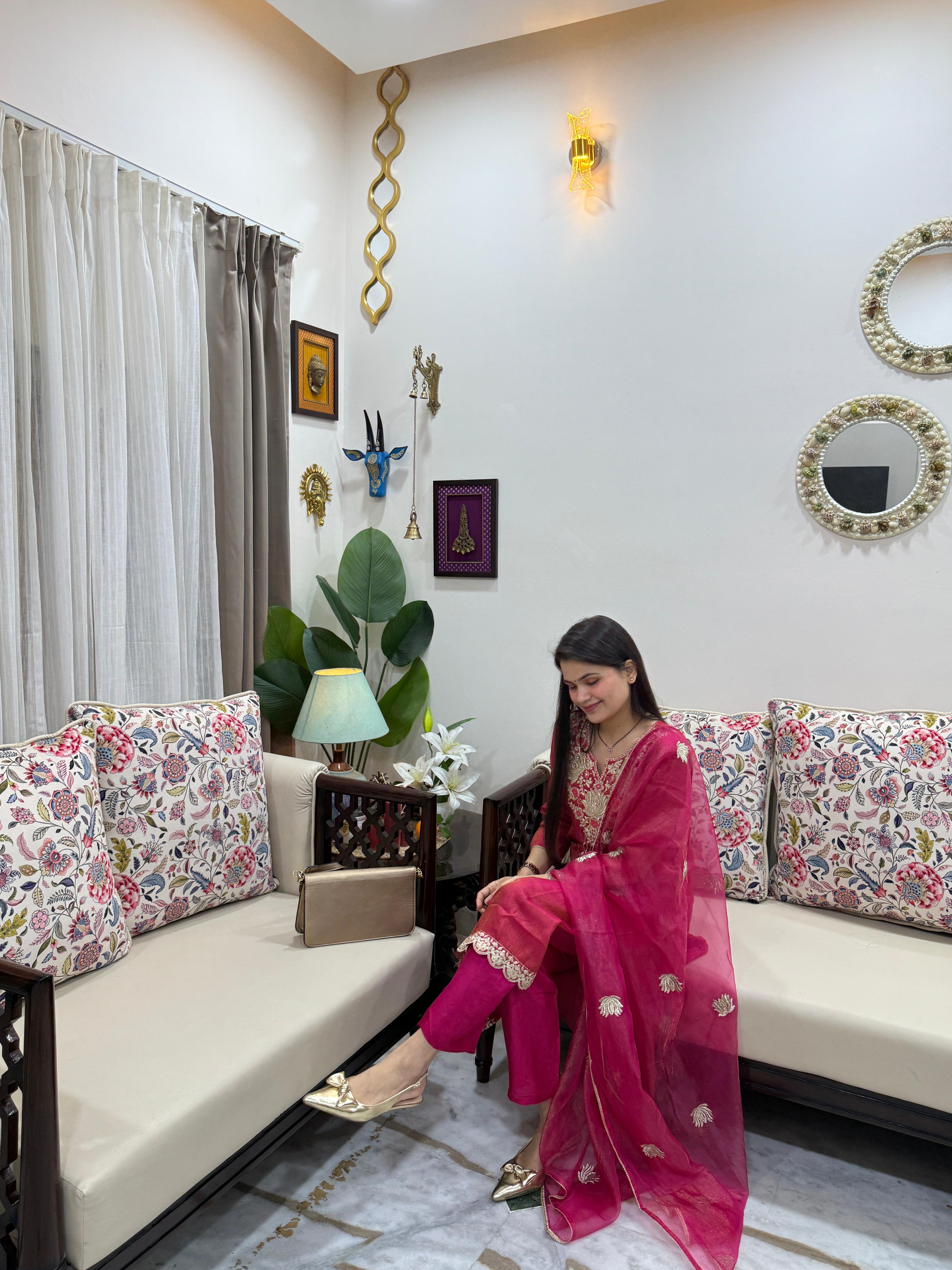 Kanak Tissue Embroidery Suit Set for Women | Premium Tissue Ethnic Suit with Dupatta