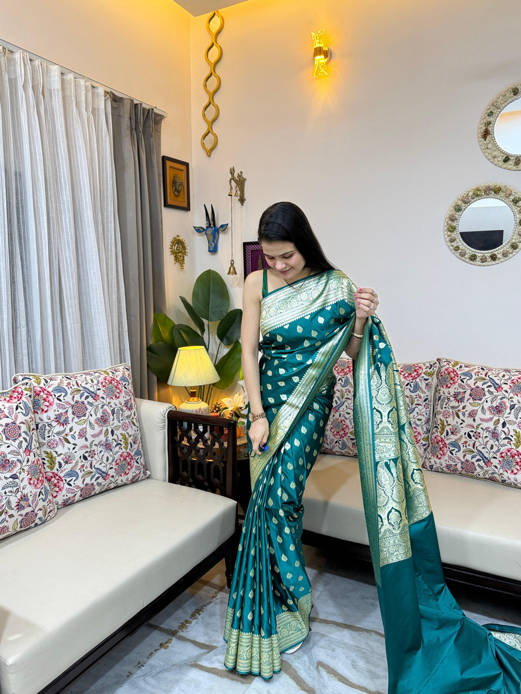 Rivaz Katan Silk Woven Banarasi Saree for Women | Premium Handwoven Saree