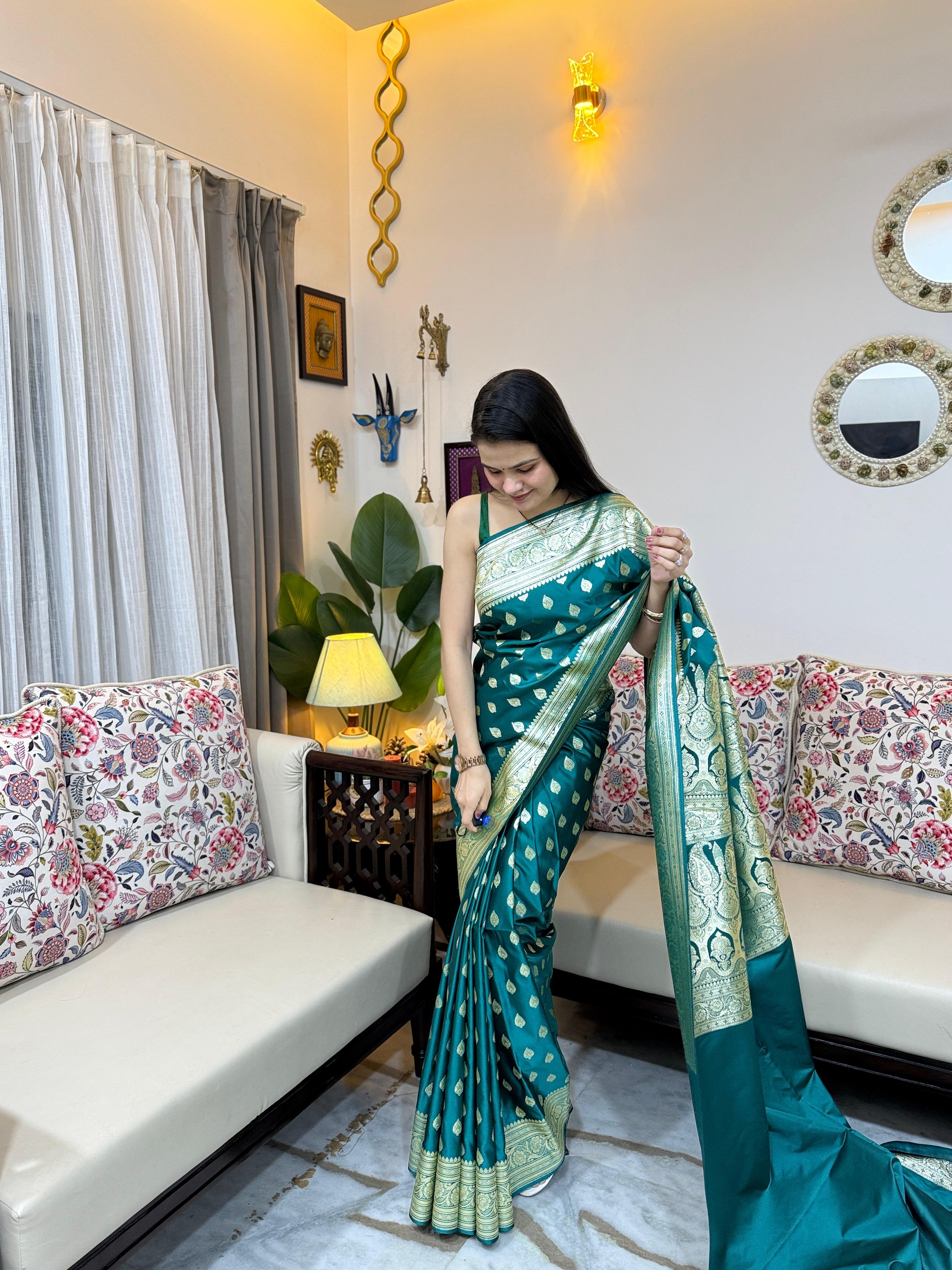 Rivaz Katan Silk Woven Banarasi Saree for Women | Premium Handwoven Saree