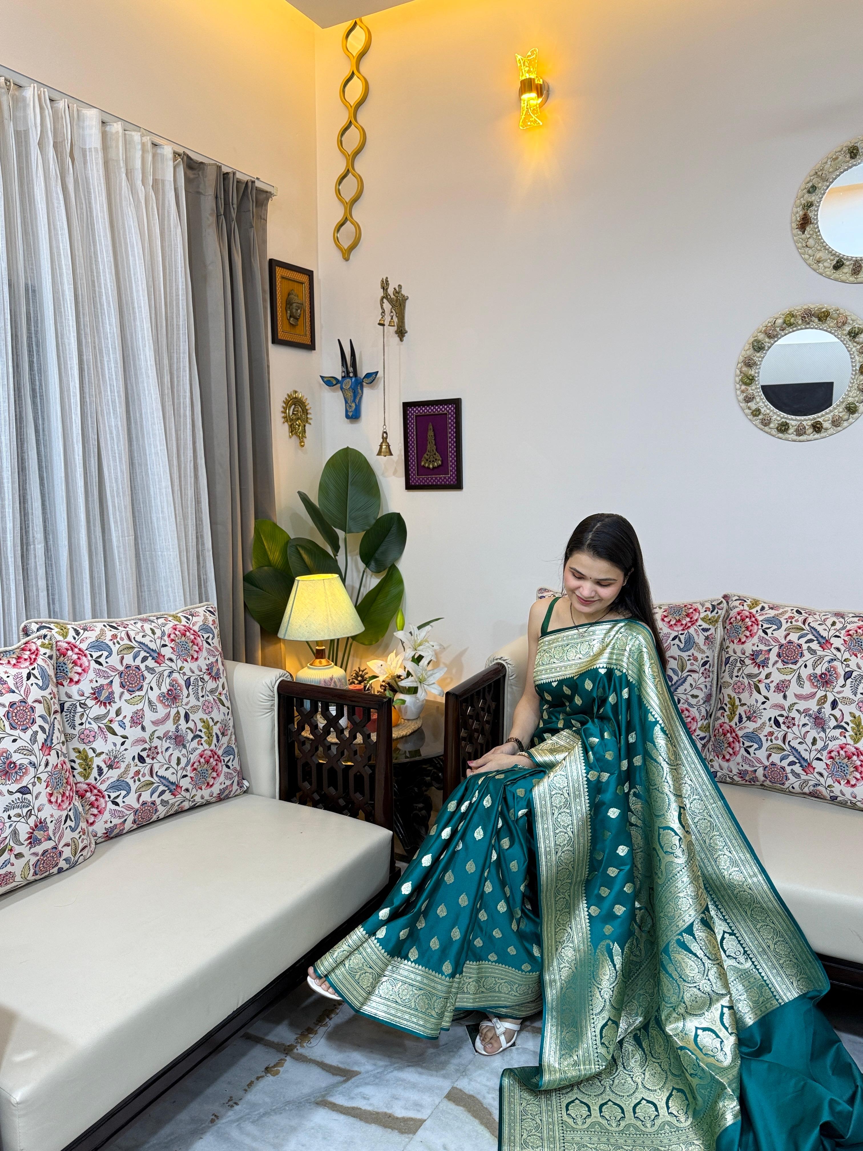 Rivaz Katan Silk Woven Banarasi Saree for Women | Premium Handwoven Saree