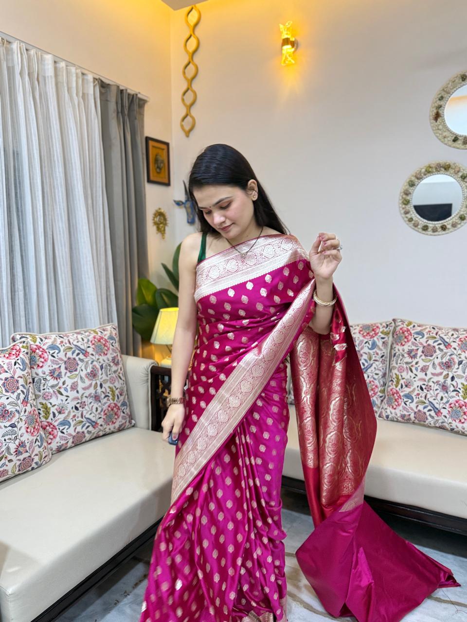 Rivaz Katan Silk Woven Banarasi Saree for Women | Premium Banarasi Silk Saree