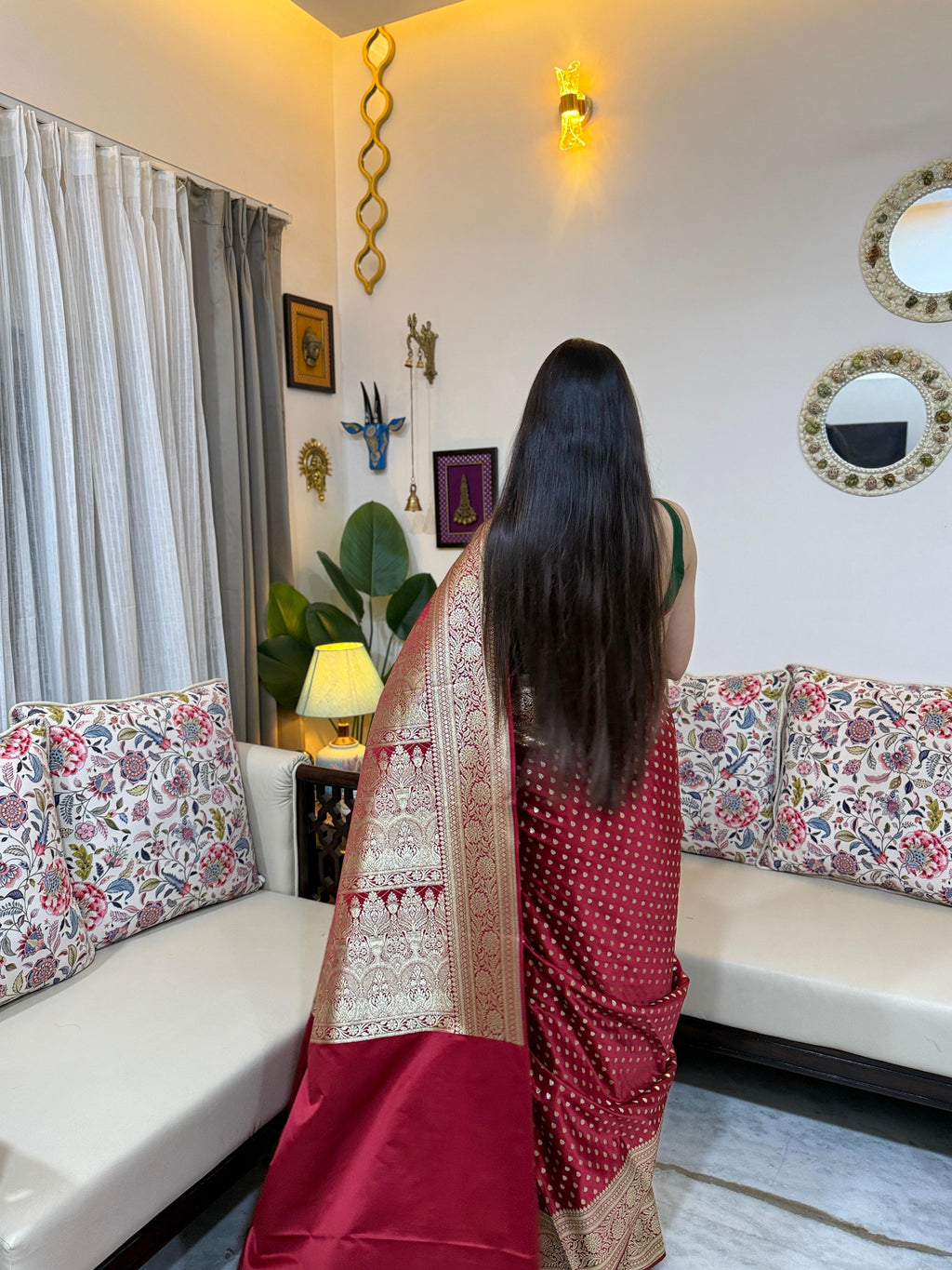 Rivaz Premium Deep Maroon Katan Silk Woven Banarasi Saree