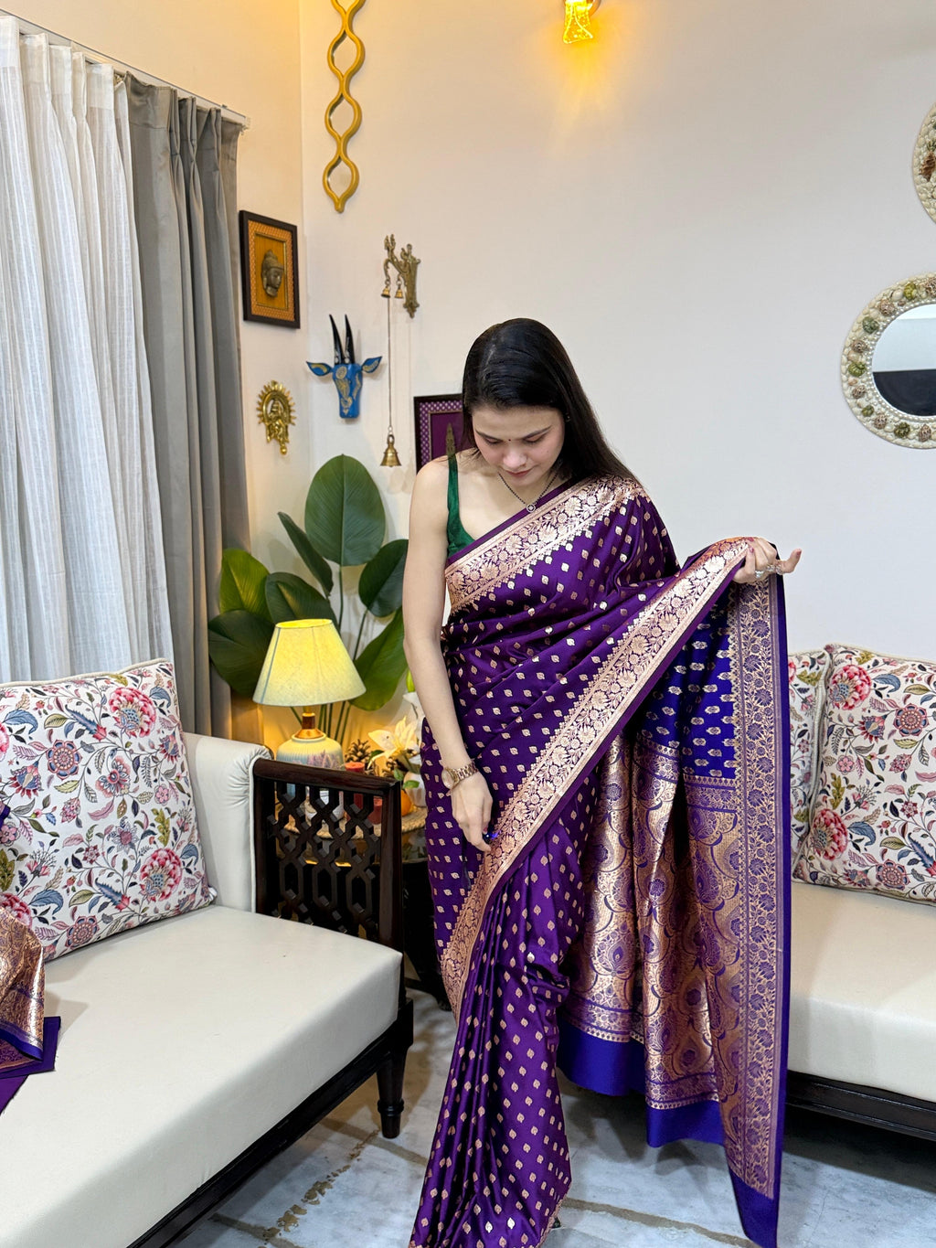 Rivaz Premium Purple Katan Silk Woven Banarasi Saree with Gold Zari