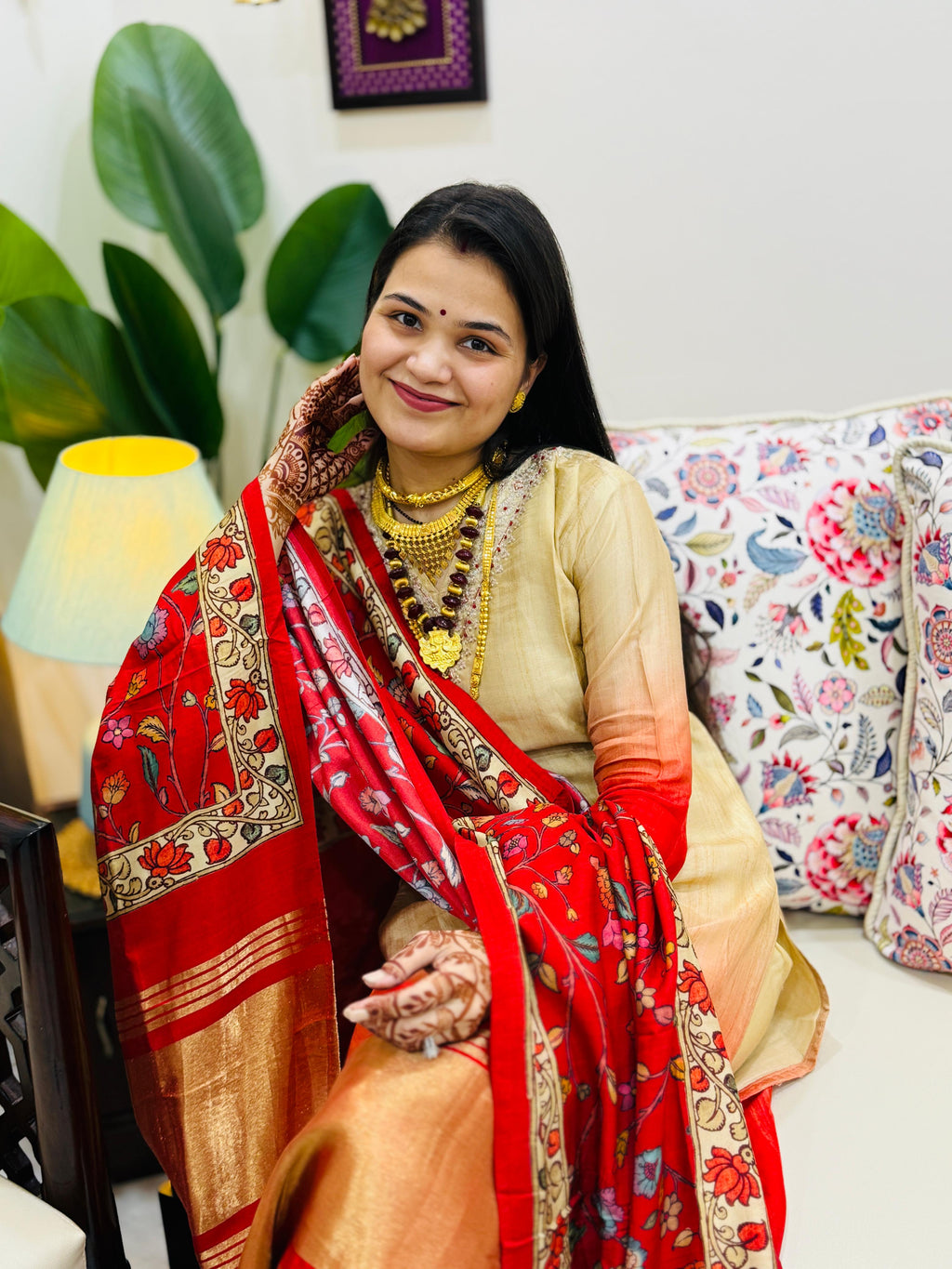 Seerat Gajji Silk Lugdi Patta Suit Set with Floral Pen Kalamkari Dupatta