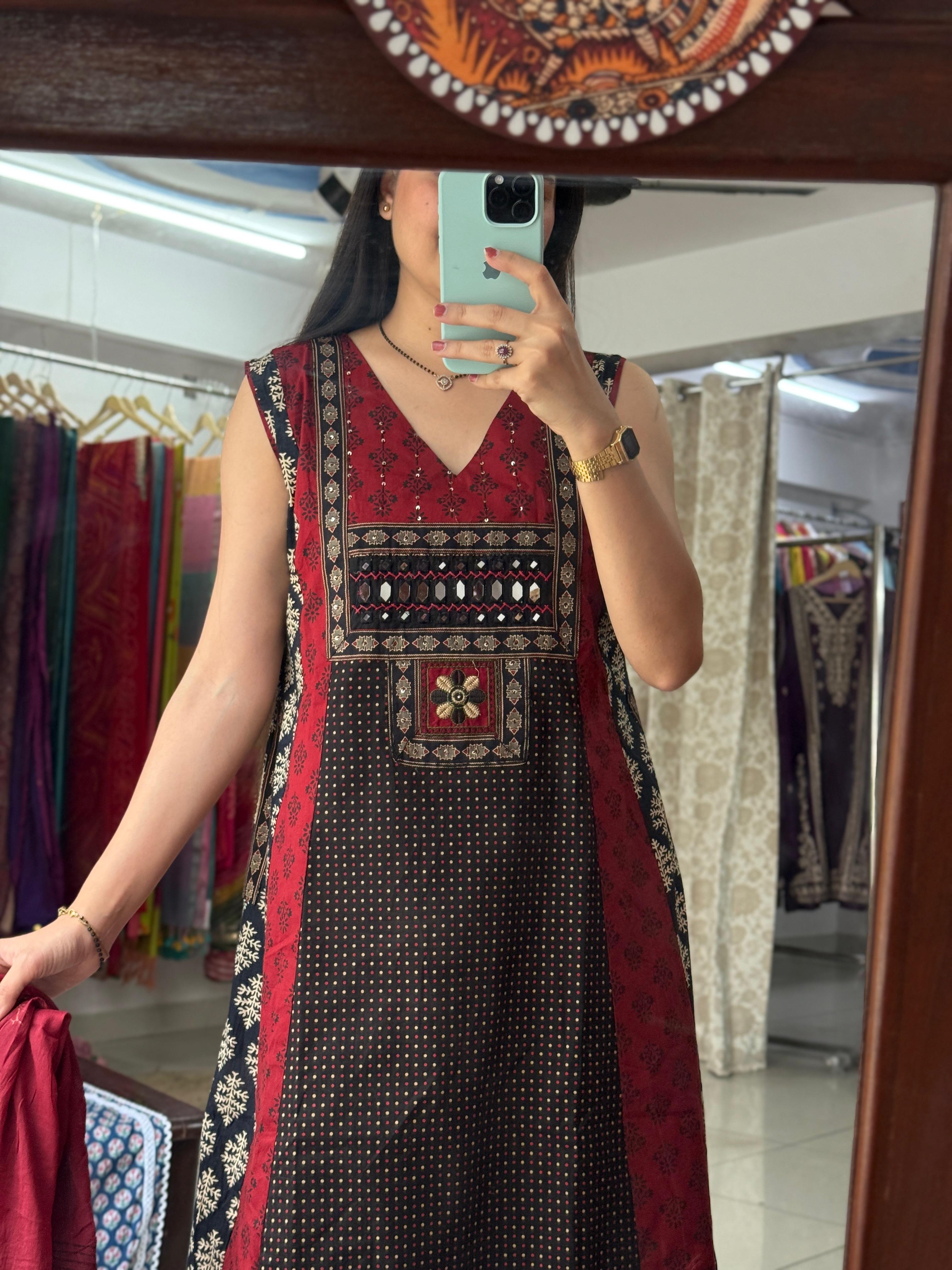 Designer Crimson Red & Black Printed Handwork Co-ord Set with Dupatta