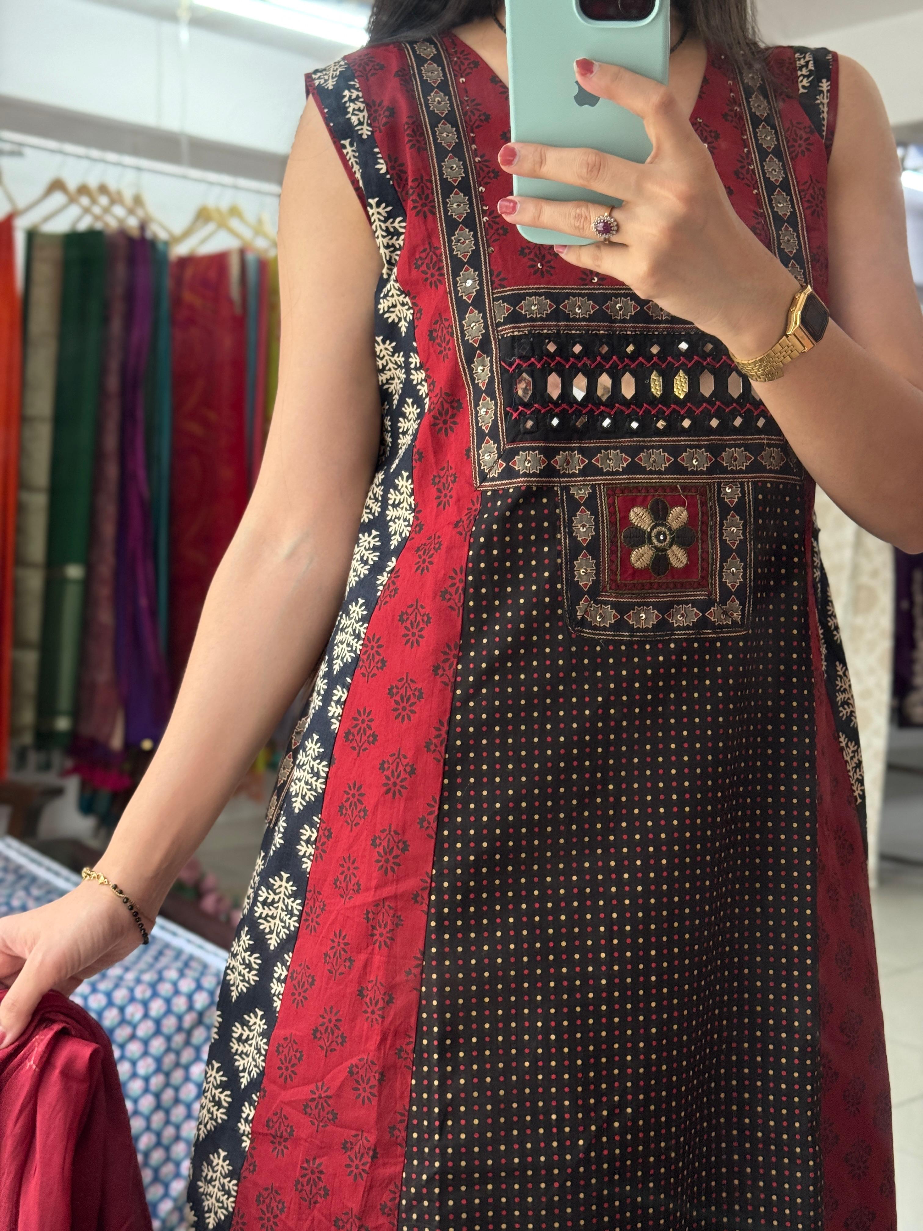 Designer Crimson Red & Black Printed Handwork Co-ord Set with Dupatta