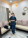 Sehej Peacock Teal Blue Bandhani Printed Cotton Kurta Set with Dupatta