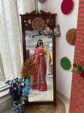Red & Off-White Patola Printed Silk Cotton Saree with Zari Border
