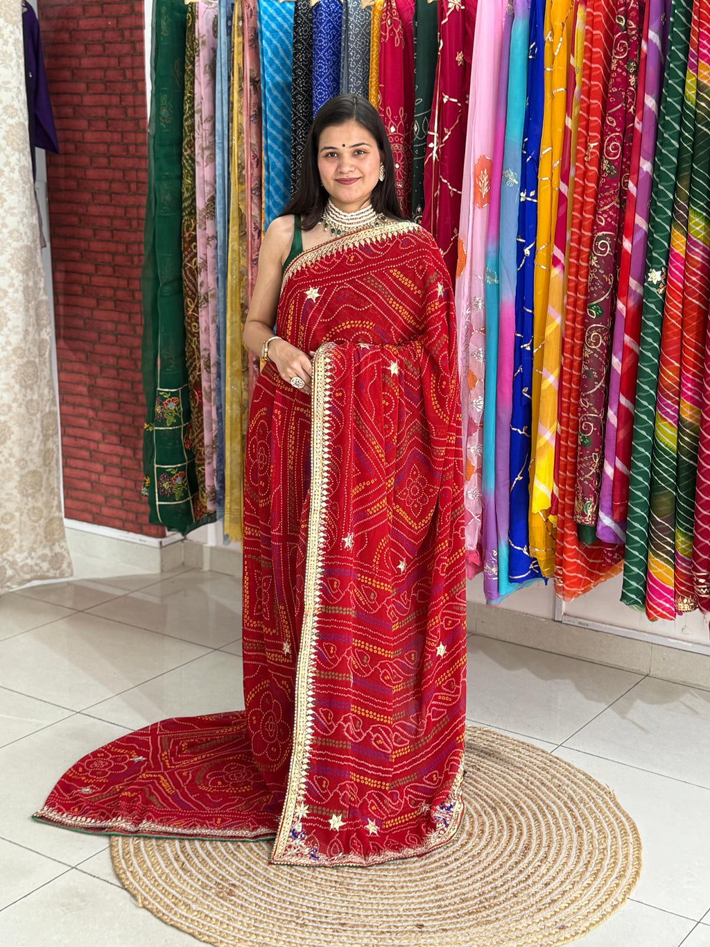 Georgette Bandhani Saree with Gota Patti & Zari Handwork Border