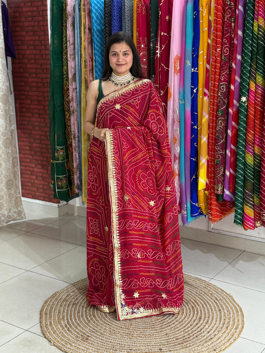 Georgette Bandhani Saree with Gota Patti & Zari Handwork Border