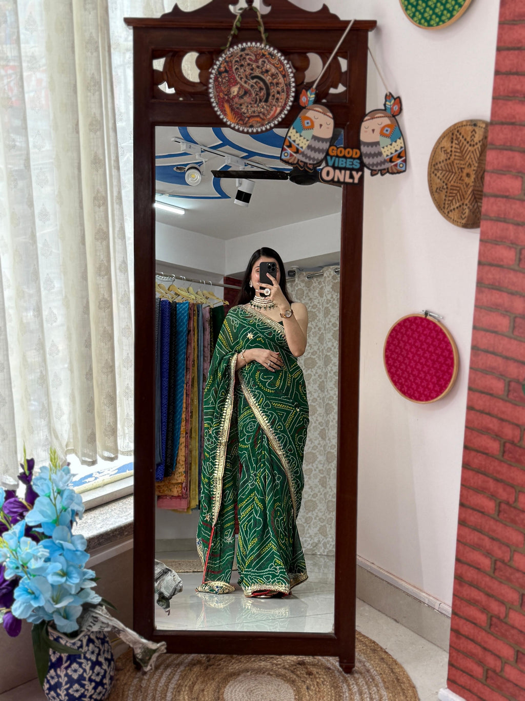 Georgette Bandhani Saree with Gota Patti & Zari Handwork Border